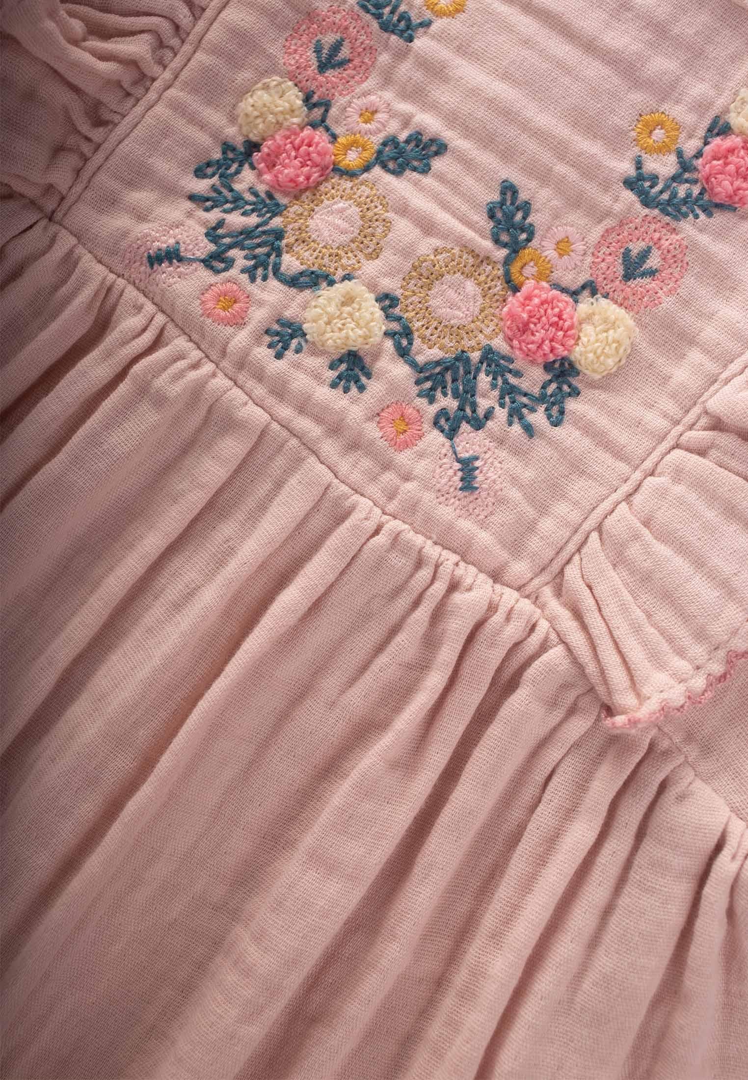 CigitEtnik Süzene Nakışlı Organik Elbise 1-7 Yaş PUDRA PEMBE