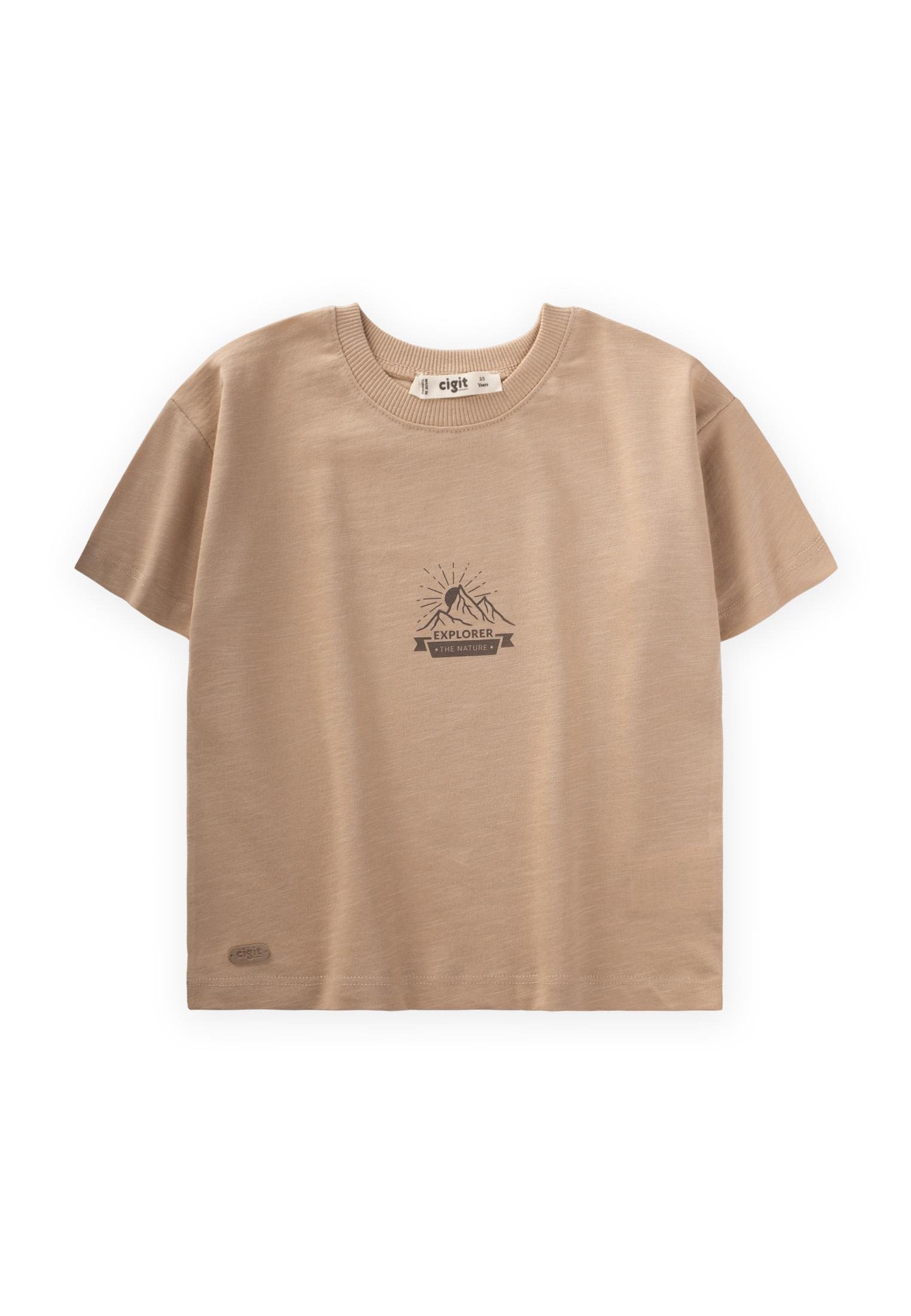 CigitDağ Baskılı T-Shırt 2-10 Yaş BEJ