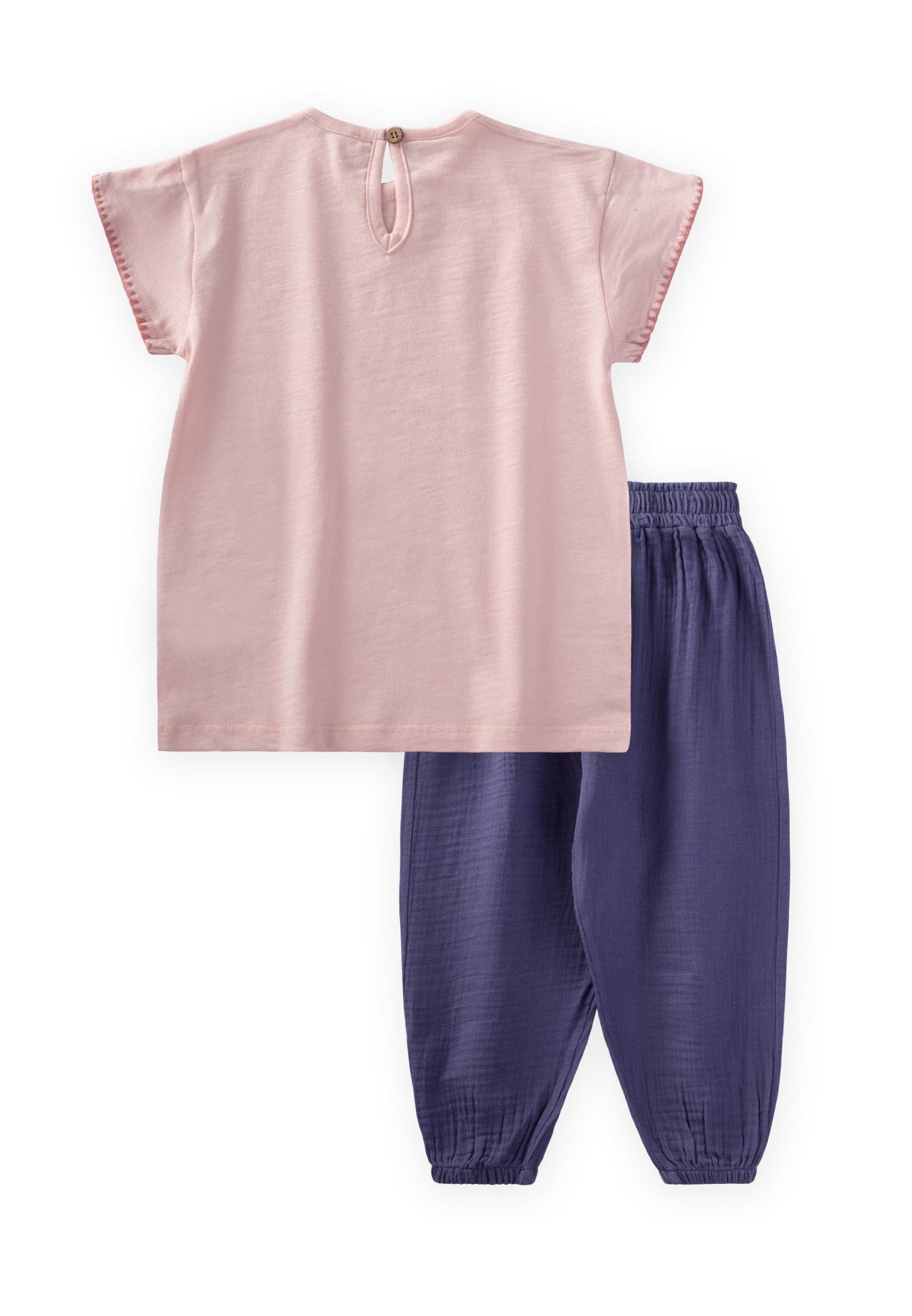 CigitKroşeta Detaylı Müslin Şalvarlı Takım 2-10 Yaş PUDRA PEMBE