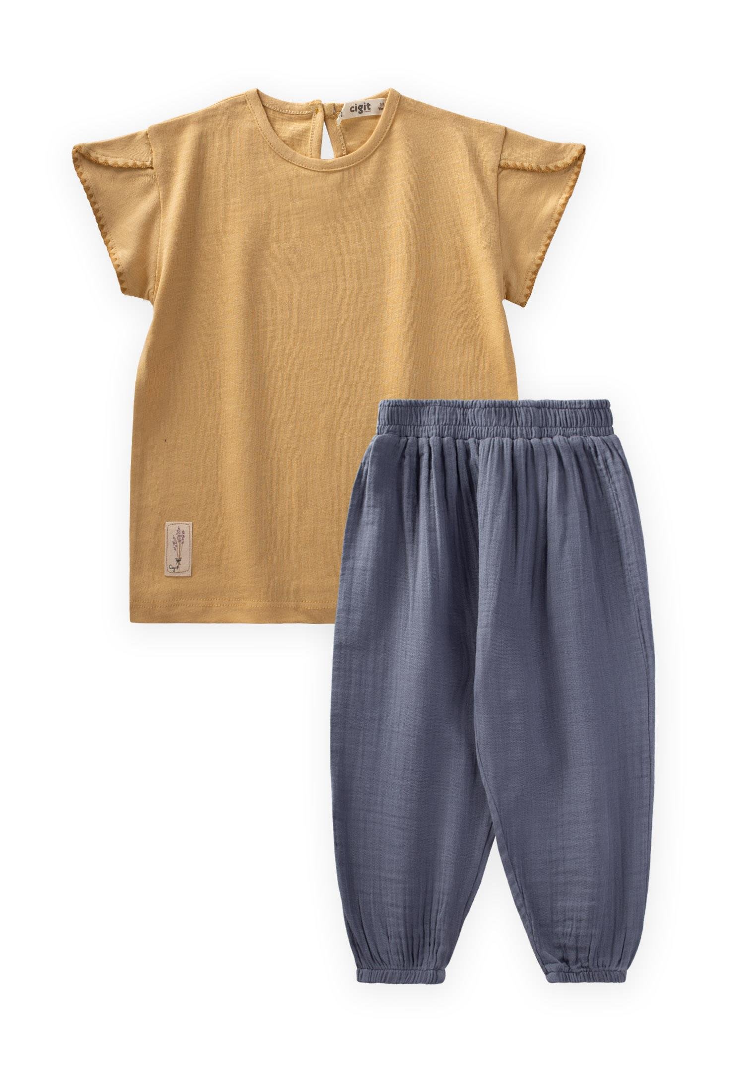CigitKroşeta Detaylı Müslin Şalvarlı Takım 2-10 Yaş SUNDRES