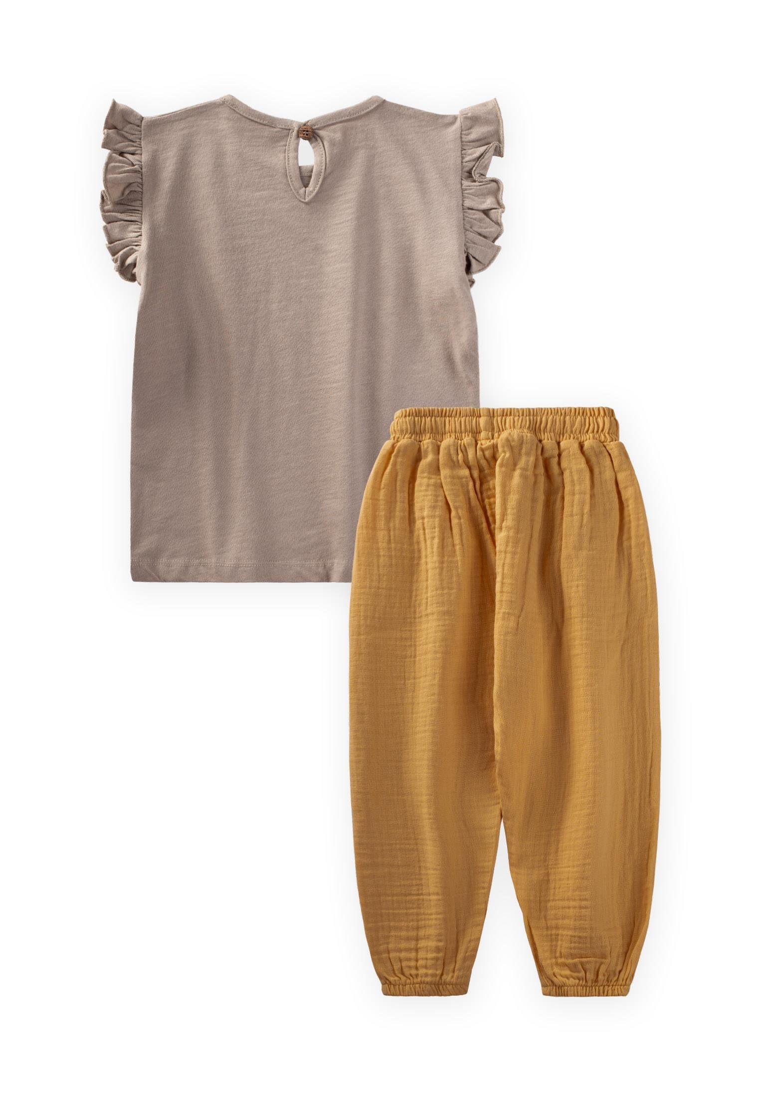 CigitÇiçek Baskılı Müslin Pantolonlu T-Shırt Takım 2-10 Yaş S VİZON