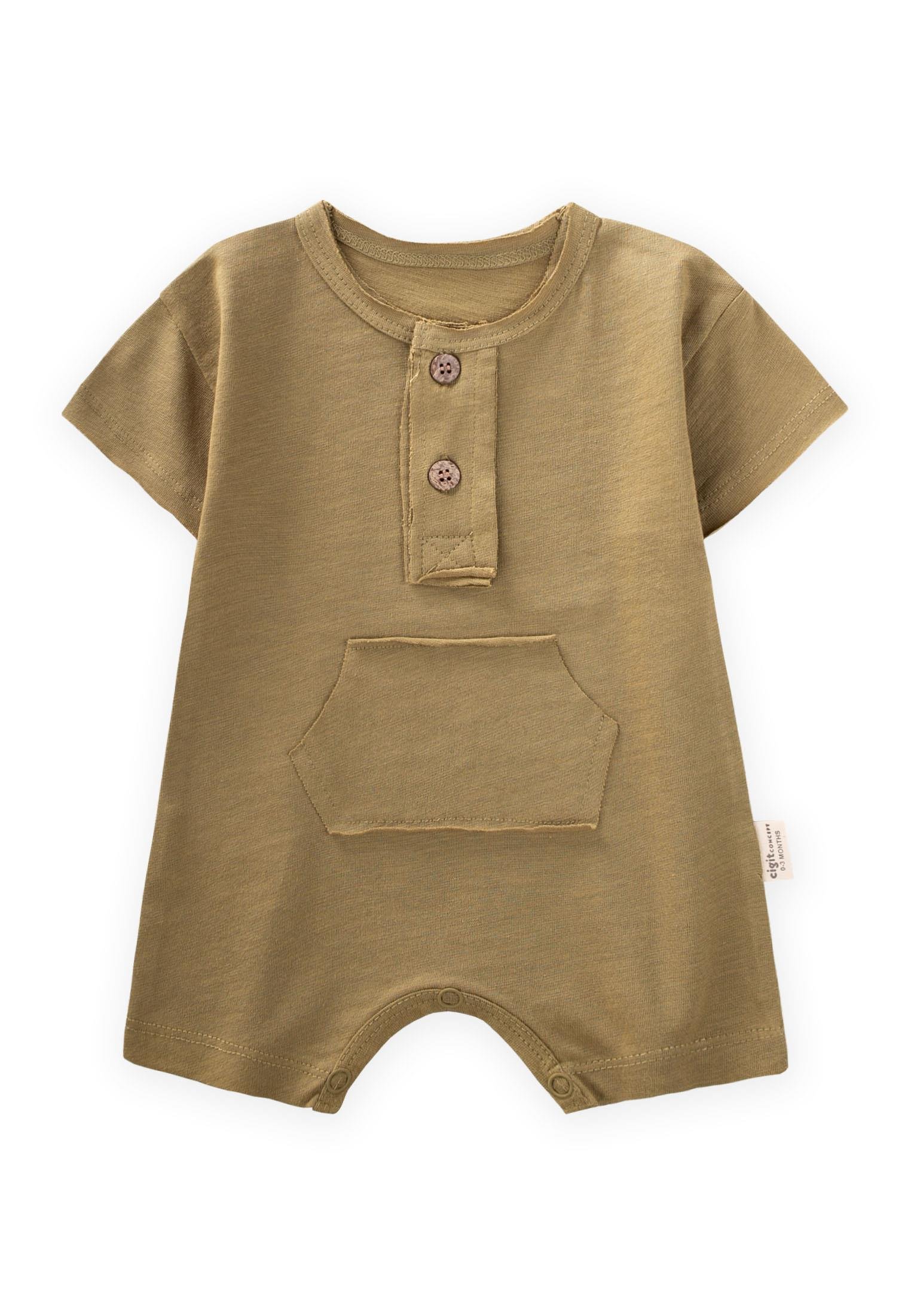 CigitKanguru Cepli Pis Dikişli Tulum 0-3 Yaş OLİVE