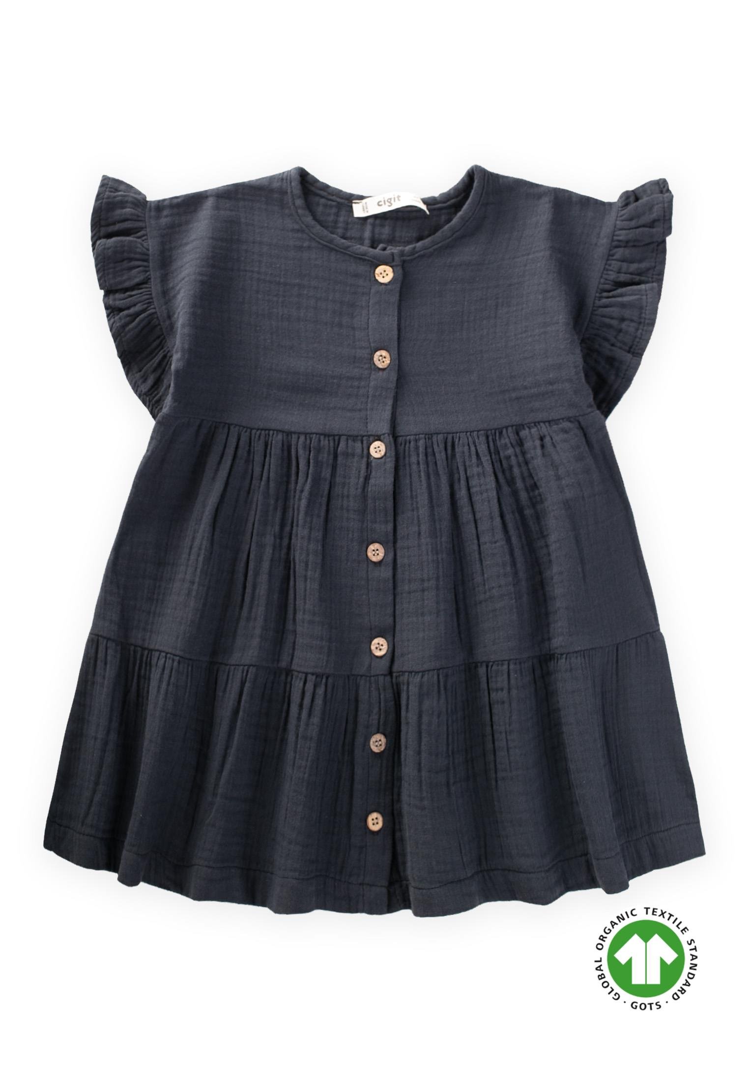 CigitOrganik Müslin Elbise 2-8 Yaş ANTRASİT