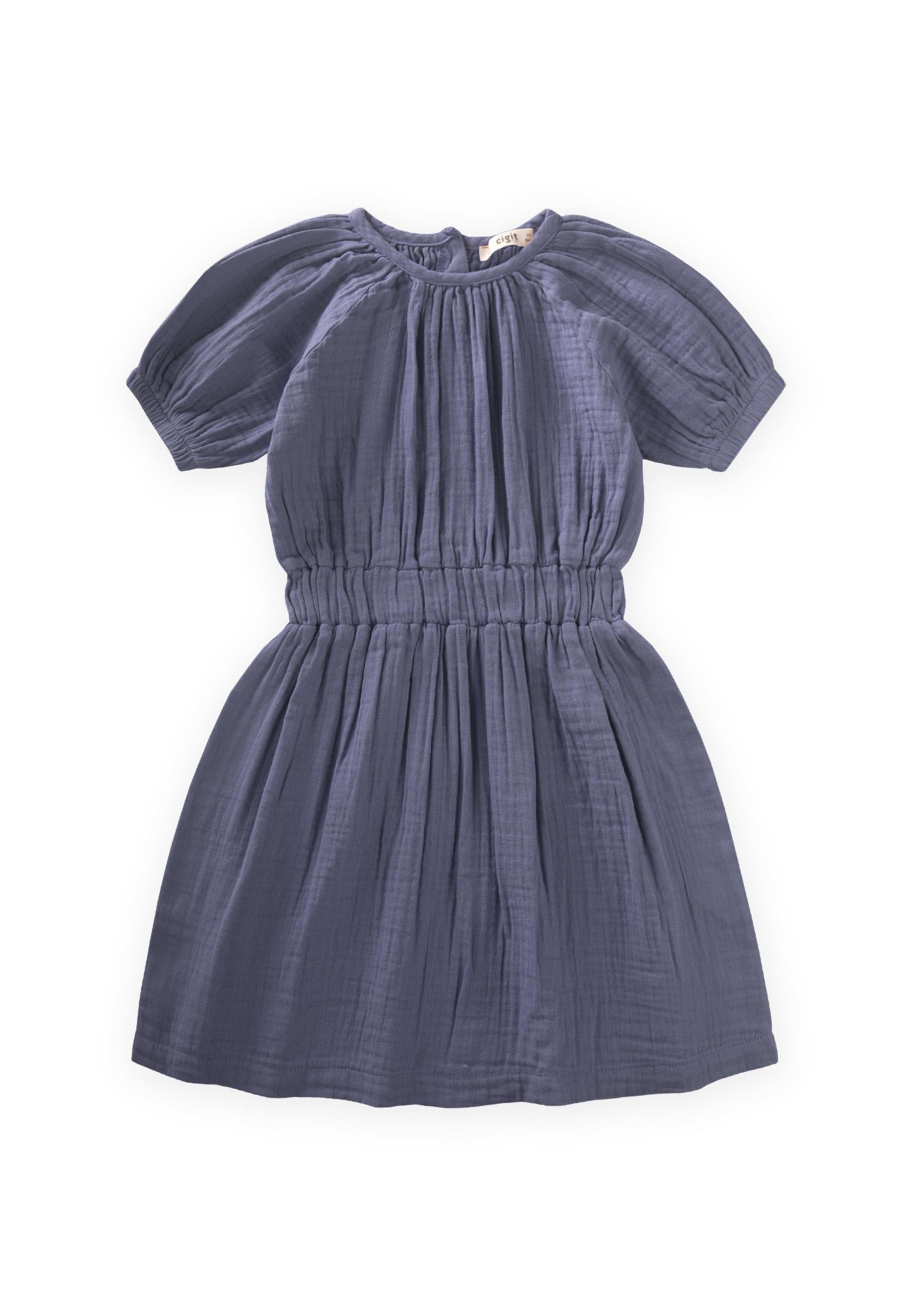 CigitOrganik Rustik Kız Elbise 2-9 Yaş FÜME