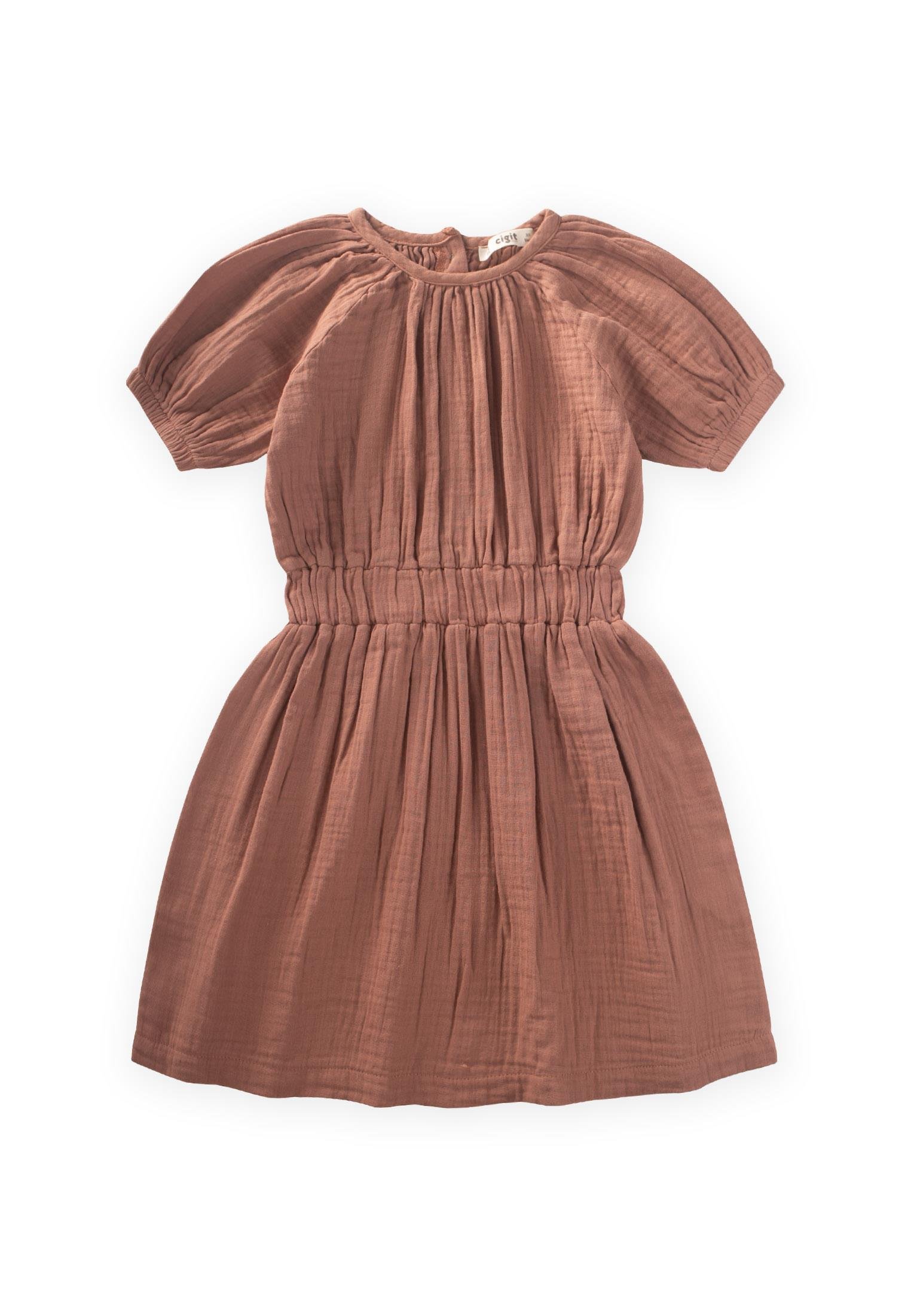 CigitOrganik Rustik Kız Elbise 2-9 Yaş A.KAHVE