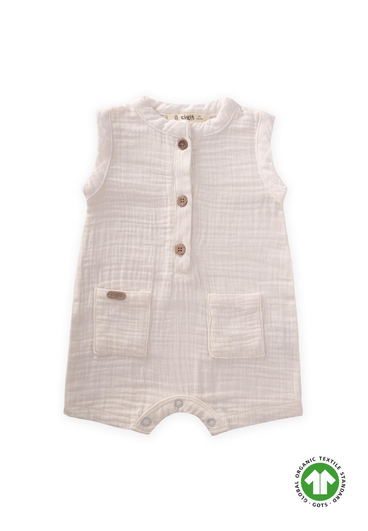 CigitOrganik Cepli Tulum 0-3 Yaş EKRU