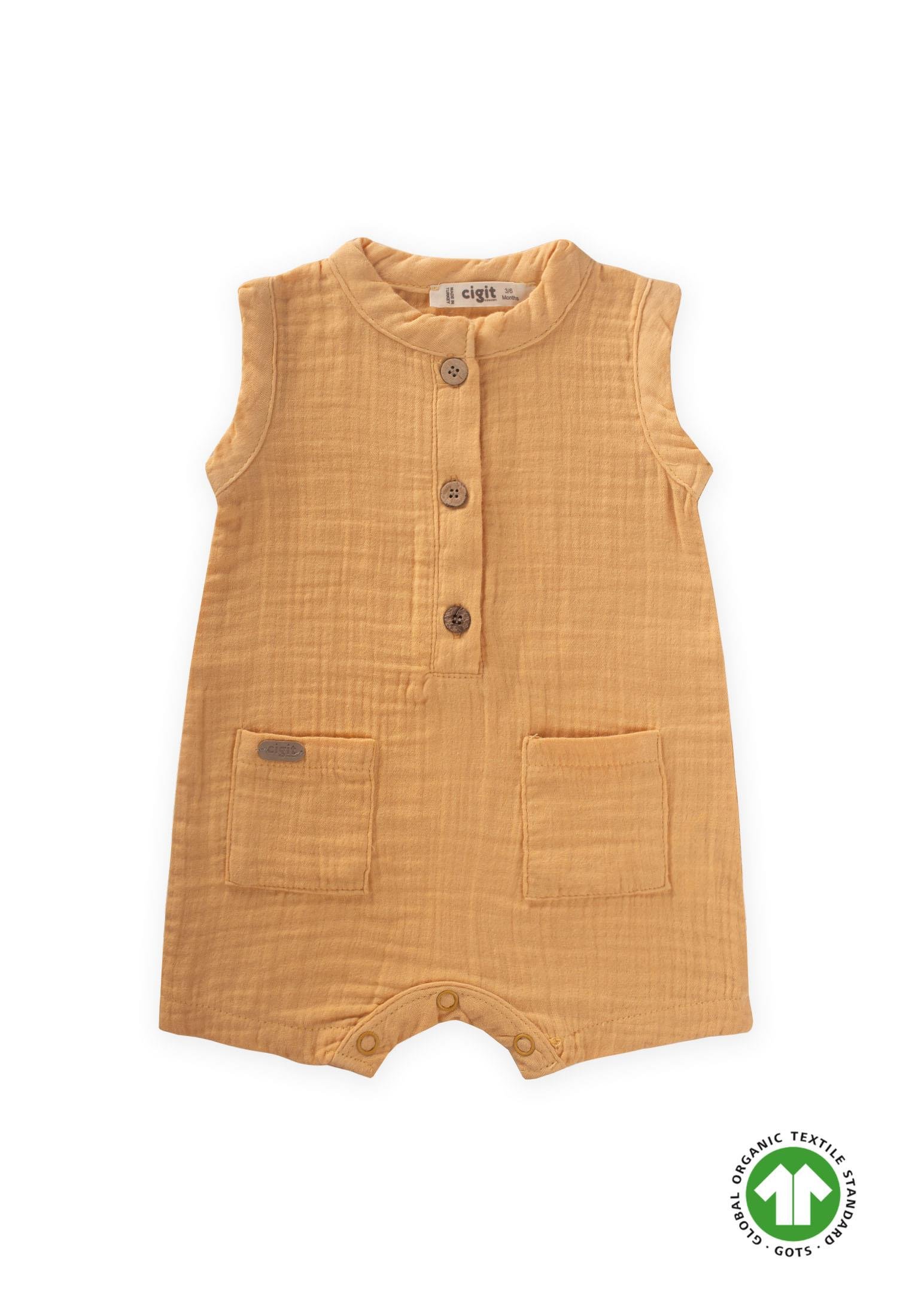 CigitOrganik Cepli Tulum 0-3 Yaş PASTEL SARI