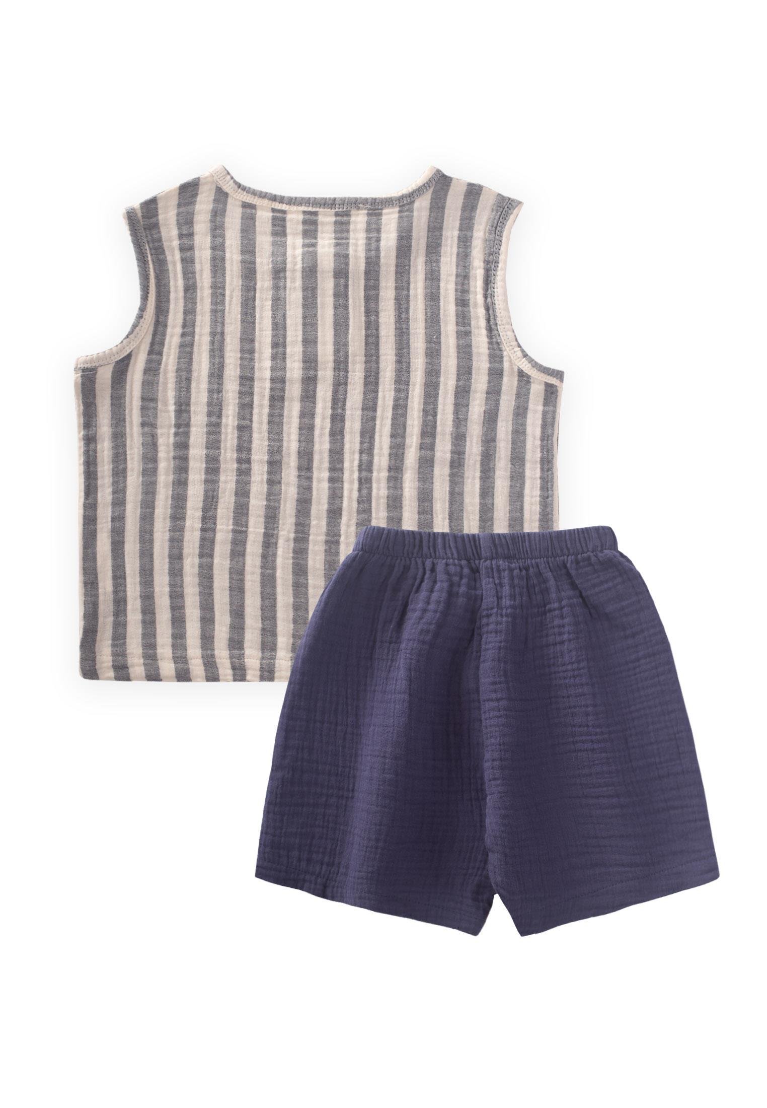 CigitMüslin Bebe Patlı Takım 0-5 Yaş LACİVERT ÇİZGİLİ