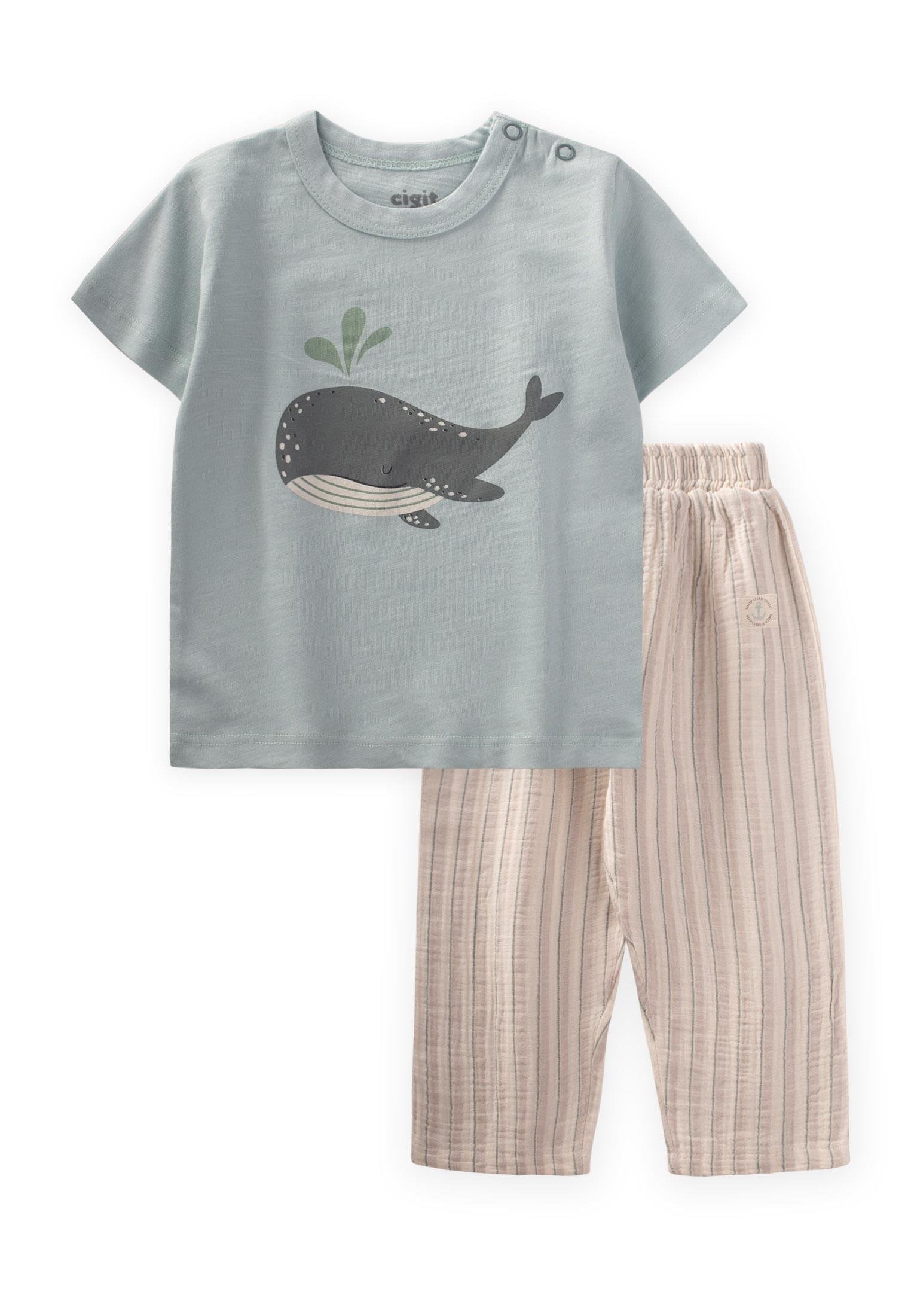 CigitBalina Baskılı T-Shırt Takım 1-5 Yaş MİNT YEŞİLİ