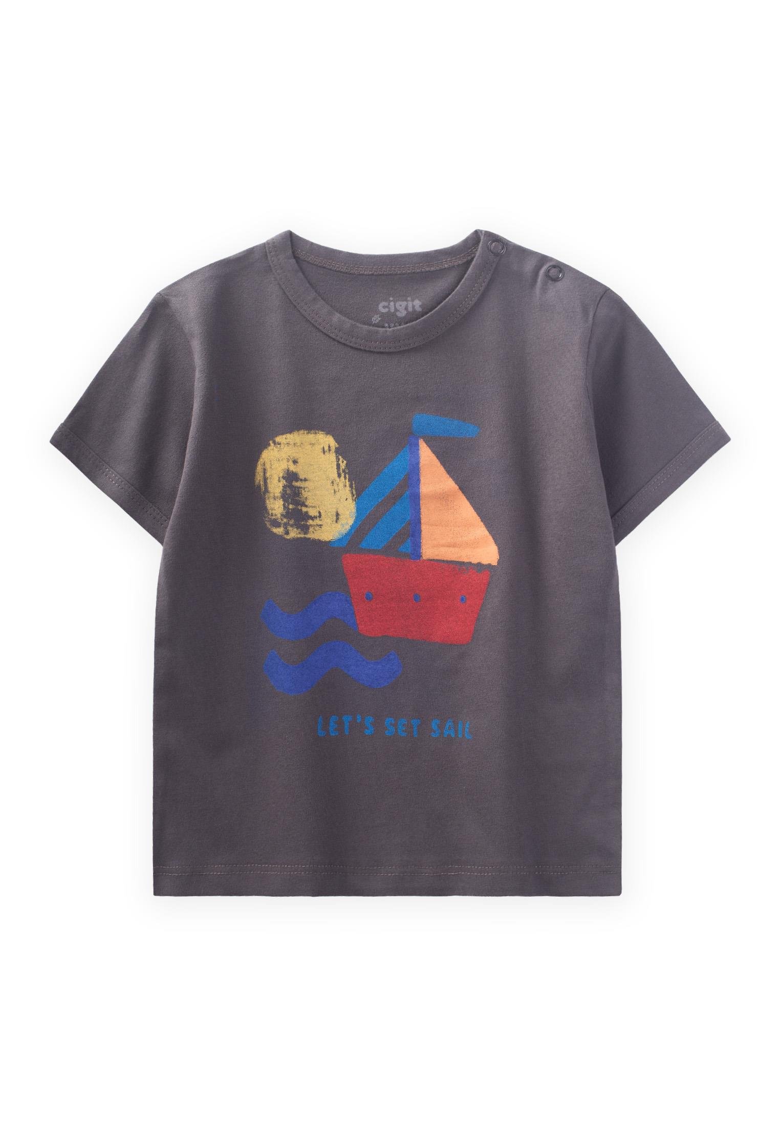 CigitLet's Set Saıl Baskılı T-Shırt 1-5 Yaş GRİ