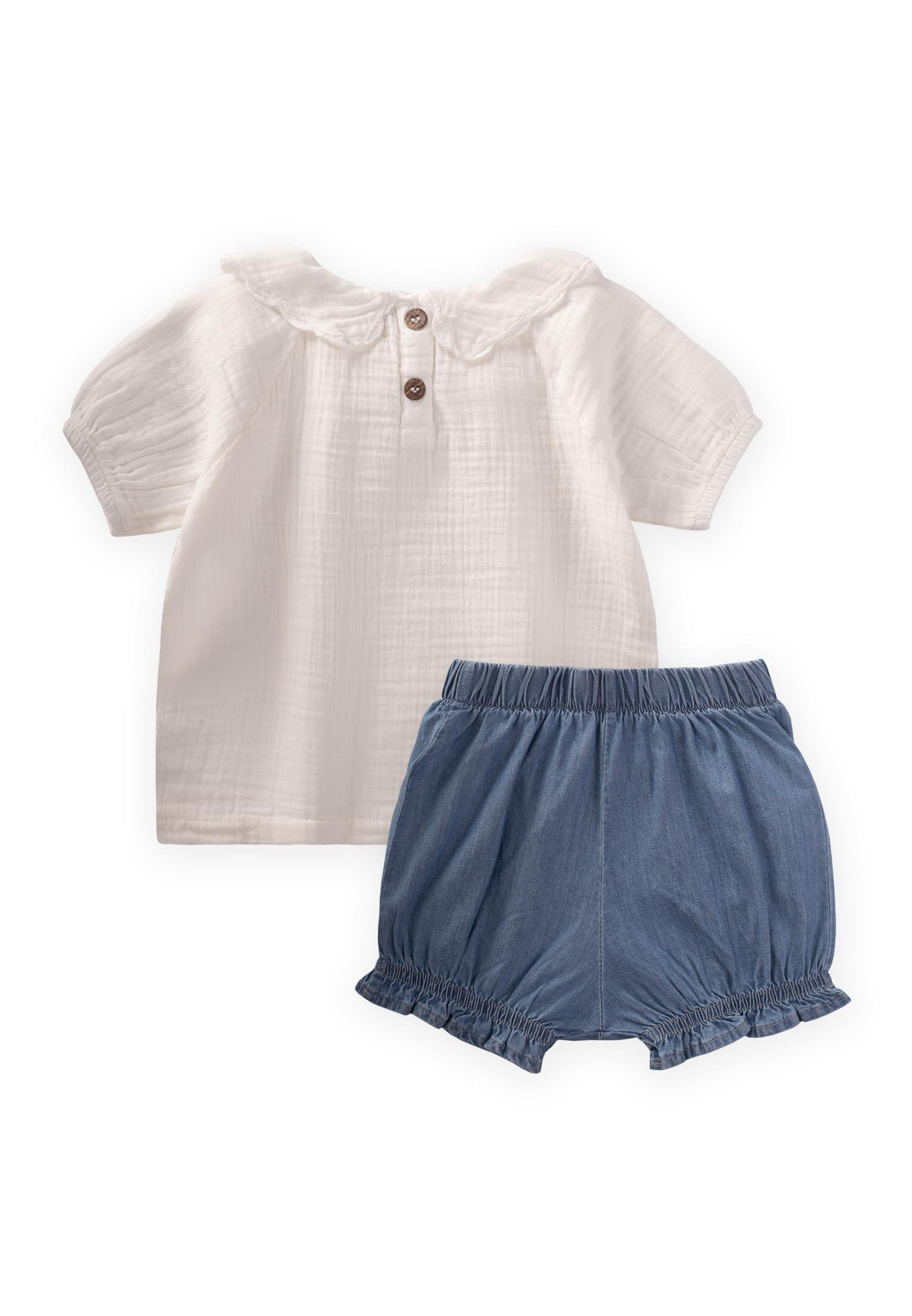 CigitBebe Yakalı Kot Şortlu Takım 0-4 Yaş EKRU