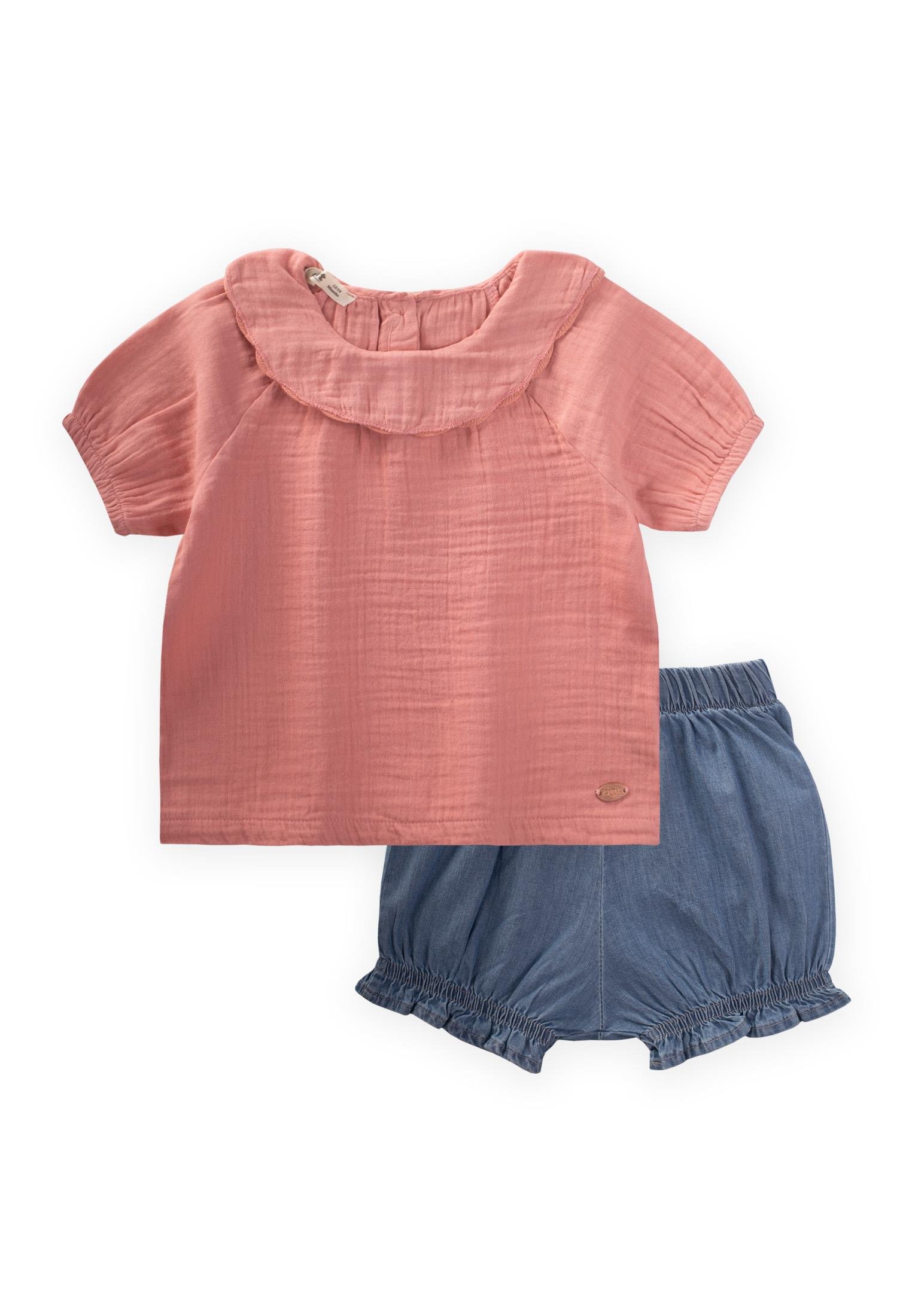 CigitBebe Yakalı Kot Şortlu Takım 0-4 Yaş YAVRUAĞZI