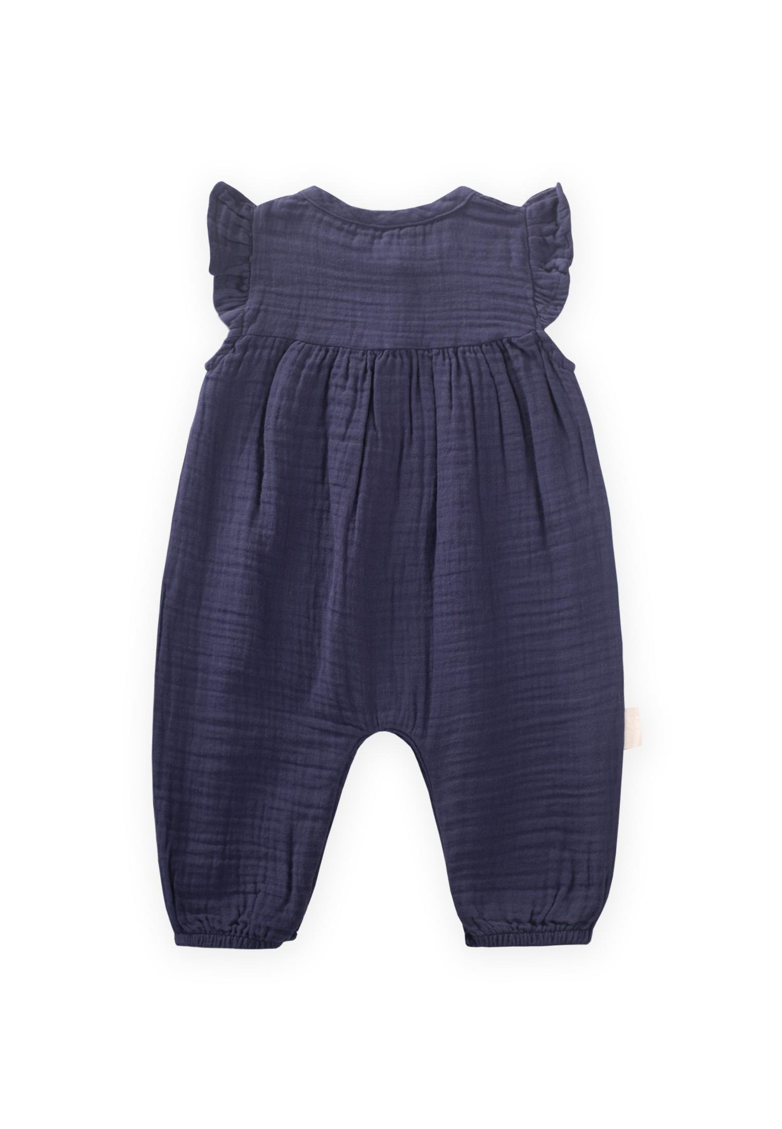 CigitOrganik Nakışlı Müslin Tulum 0-3 Yaş LACİVERT