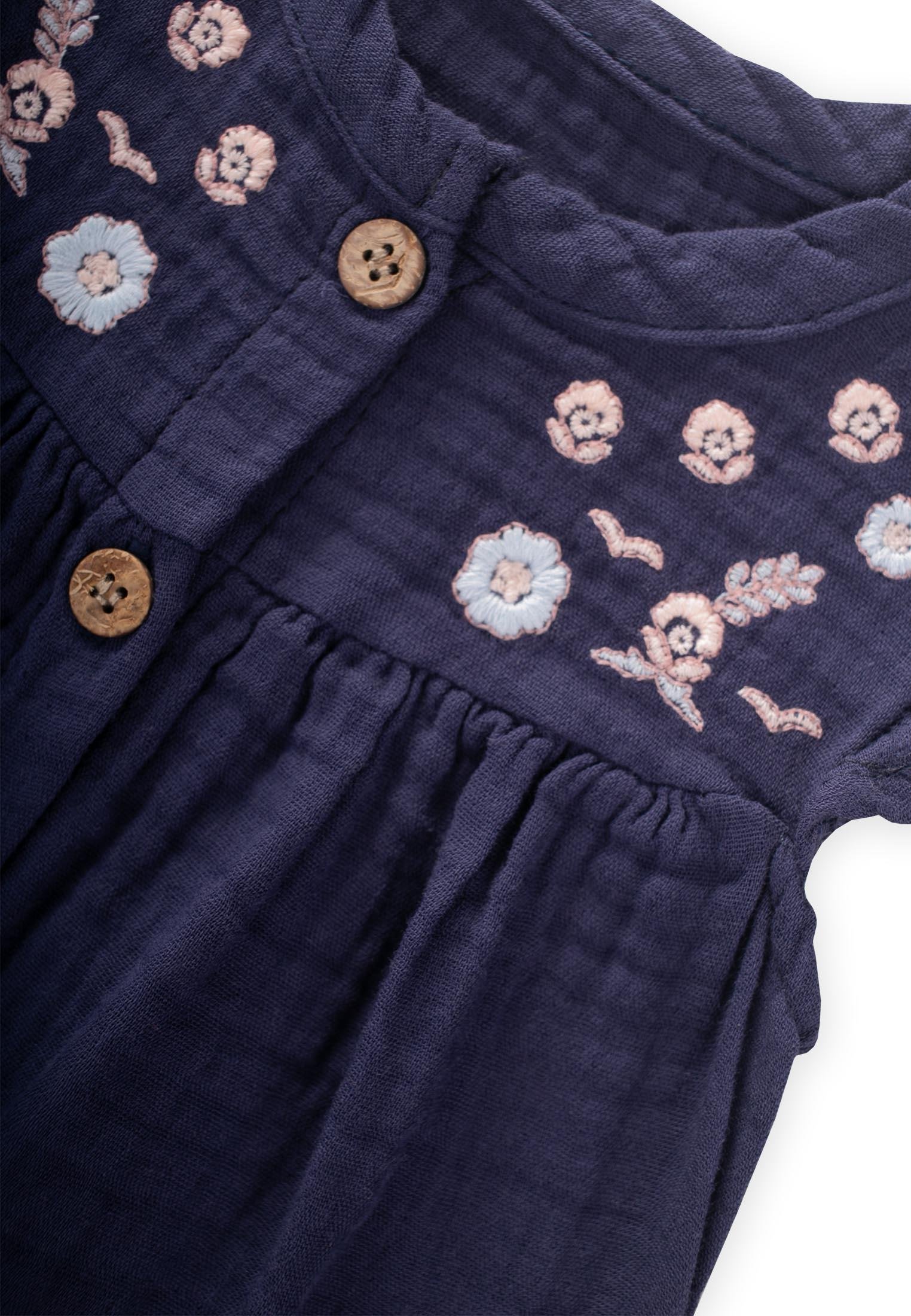 CigitOrganik Nakışlı Müslin Tulum 0-3 Yaş LACİVERT