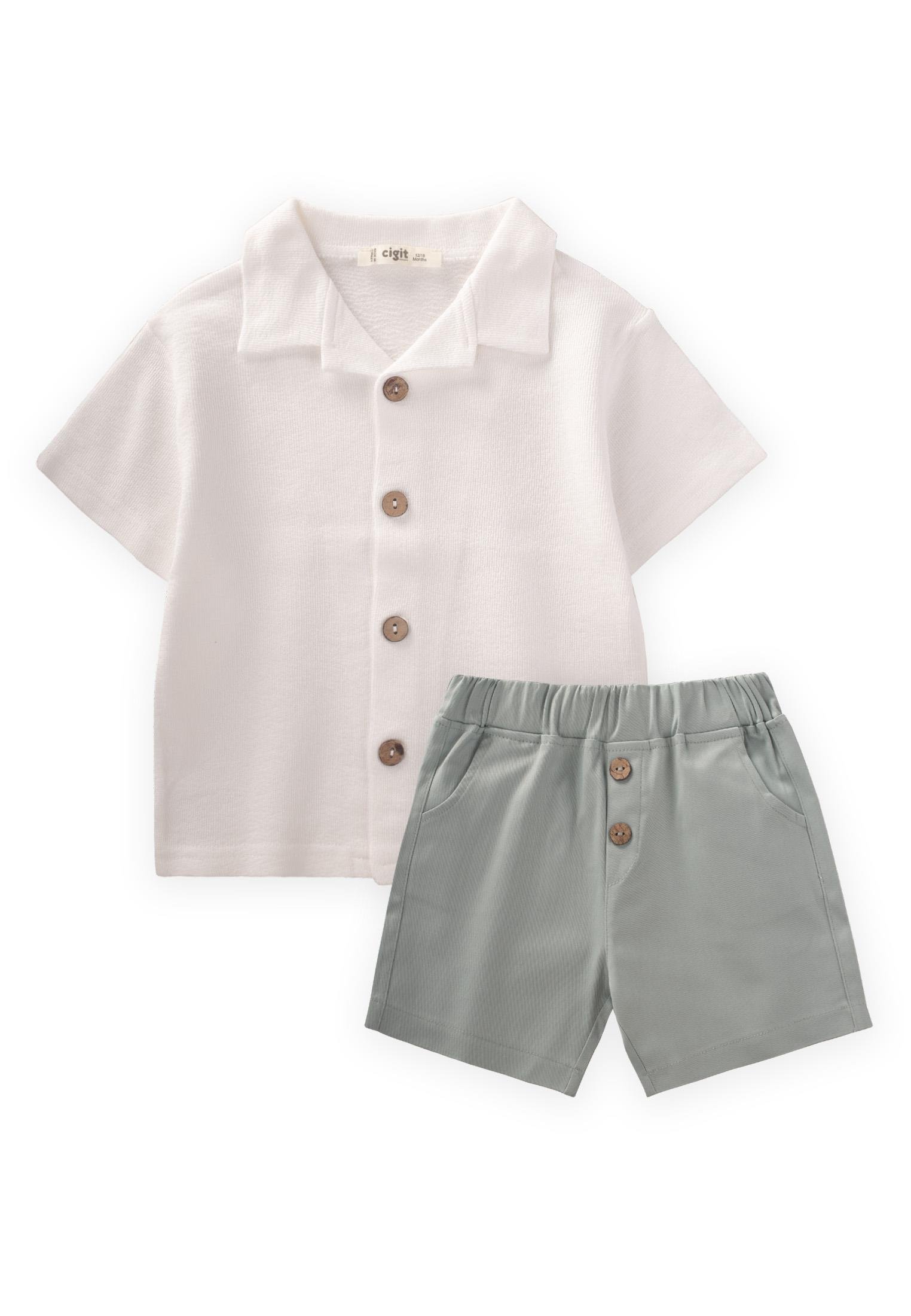 CigitHawai Şortlu Gömlekli Takım 1-9 Yaş KIRIK BEYAZ