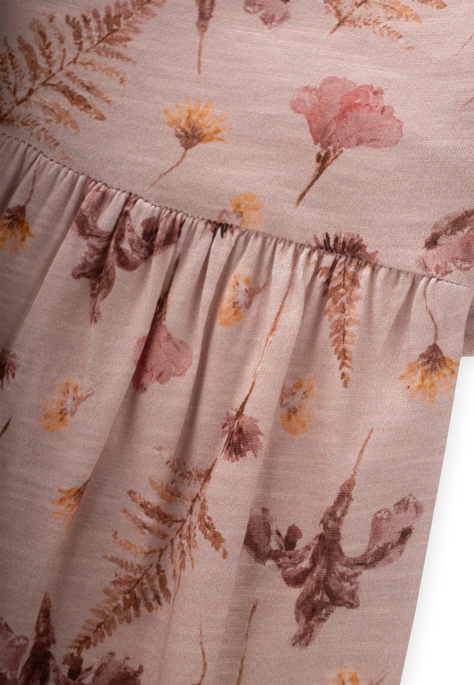 CigitDesenli Kolu Fırfırlı Elbise 1-7 Yaş PUDRA PEMBE