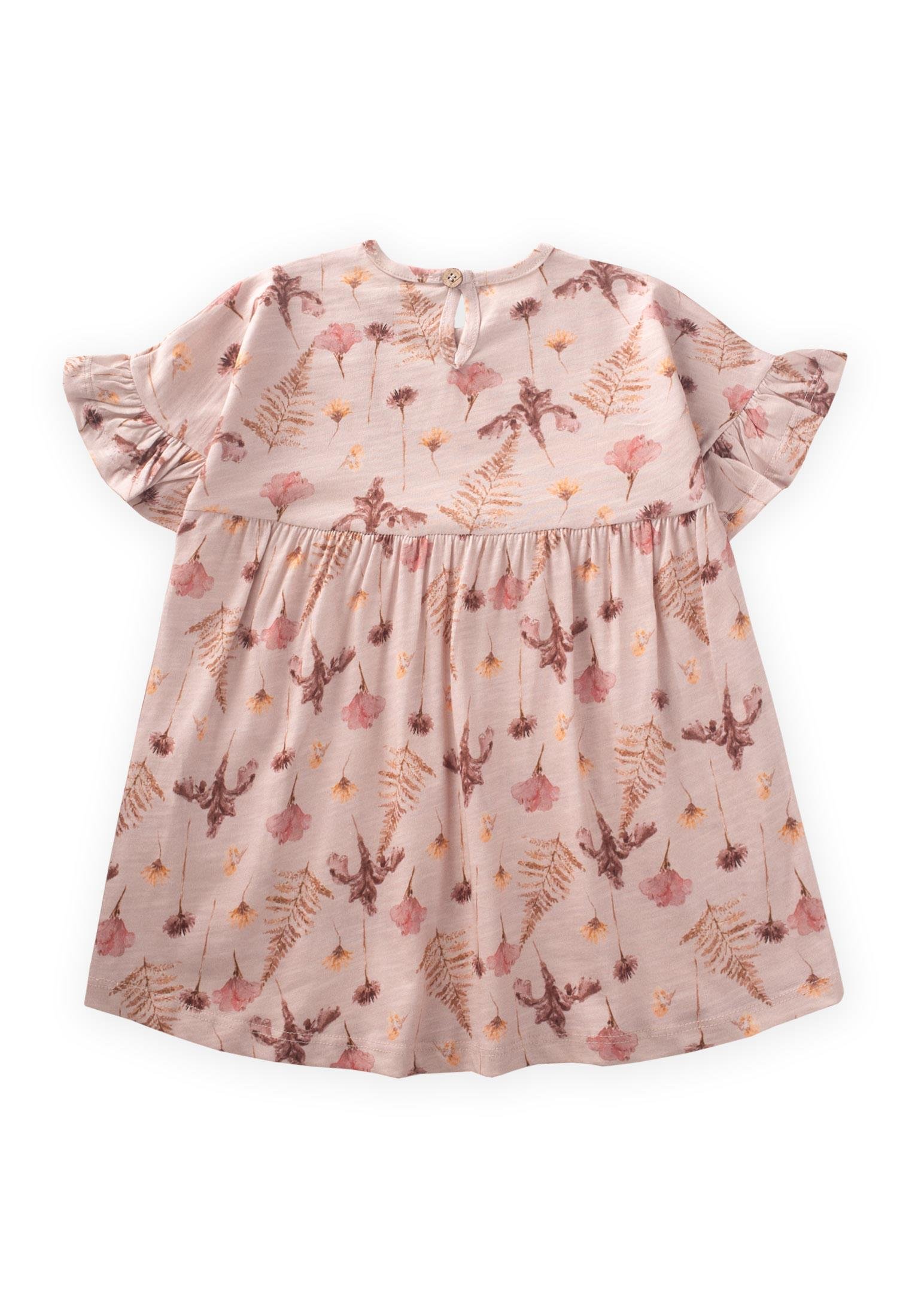 CigitDesenli Kolu Fırfırlı Elbise 1-7 Yaş PUDRA PEMBE