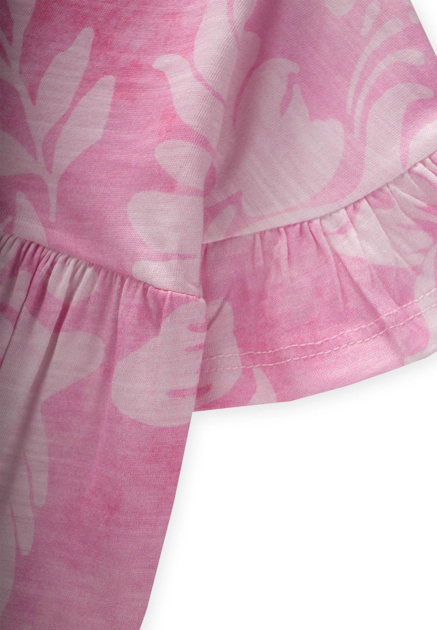 CigitDesenli Kolu Fırfırlı Elbise 1-7 Yaş PEMBE