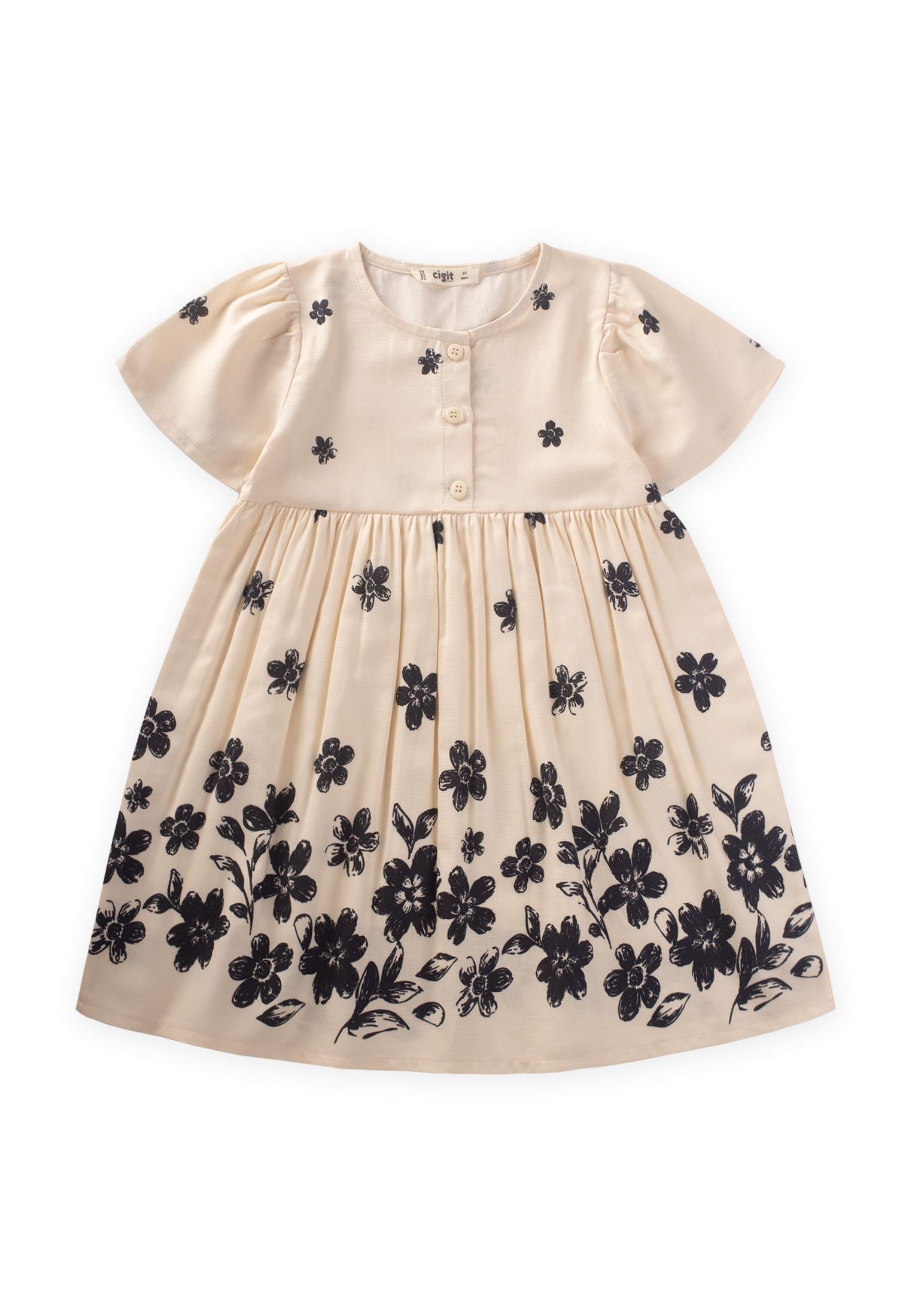 CigitPapatya Desenli Elbise 2-8 Yaş SİYAH PAPATYA DESEN