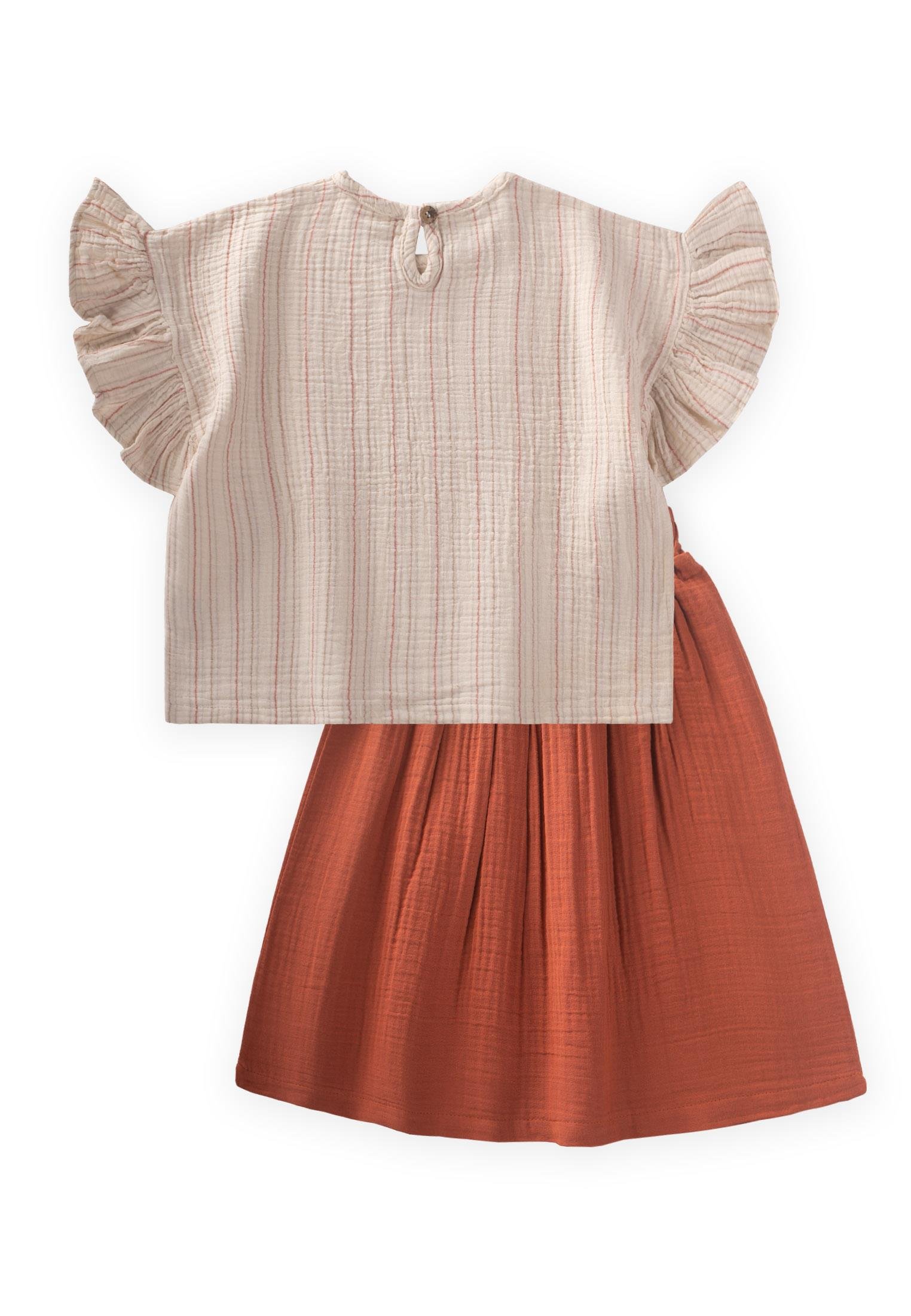 CigitMüslin Etekli Bluz Takım 2-8 Yaş RUST ÇİZGİLİ