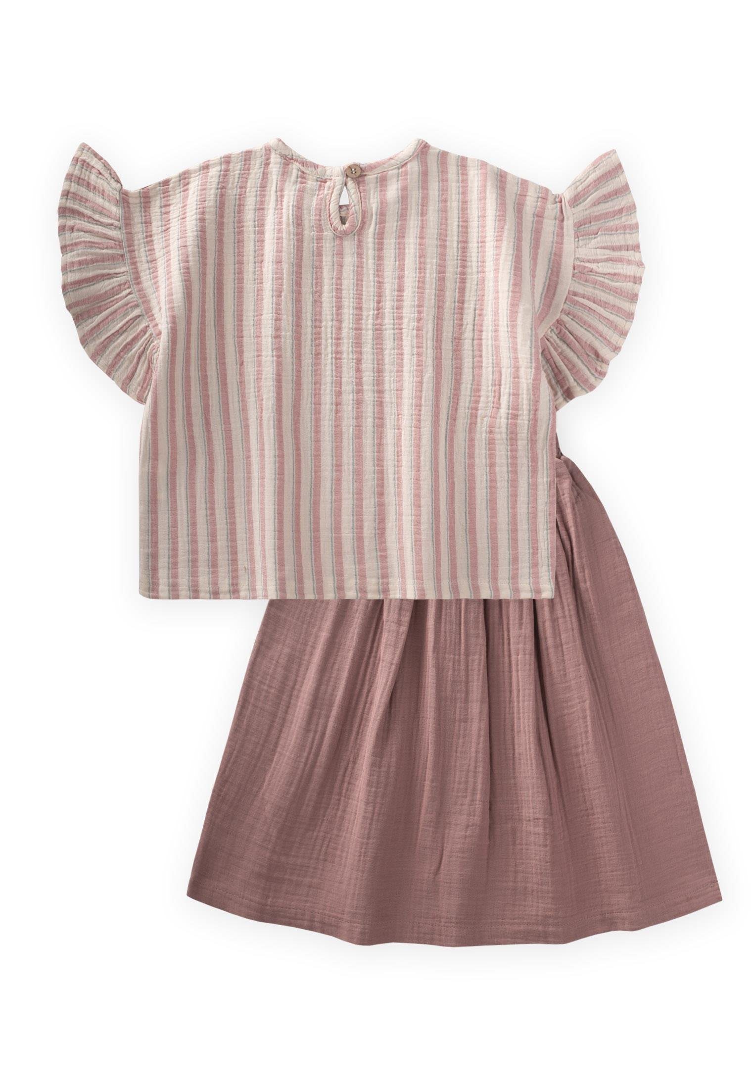 CigitMüslin Etekli Bluz Takım 2-8 Yaş GÜKURUSU ÇİZGİLİ