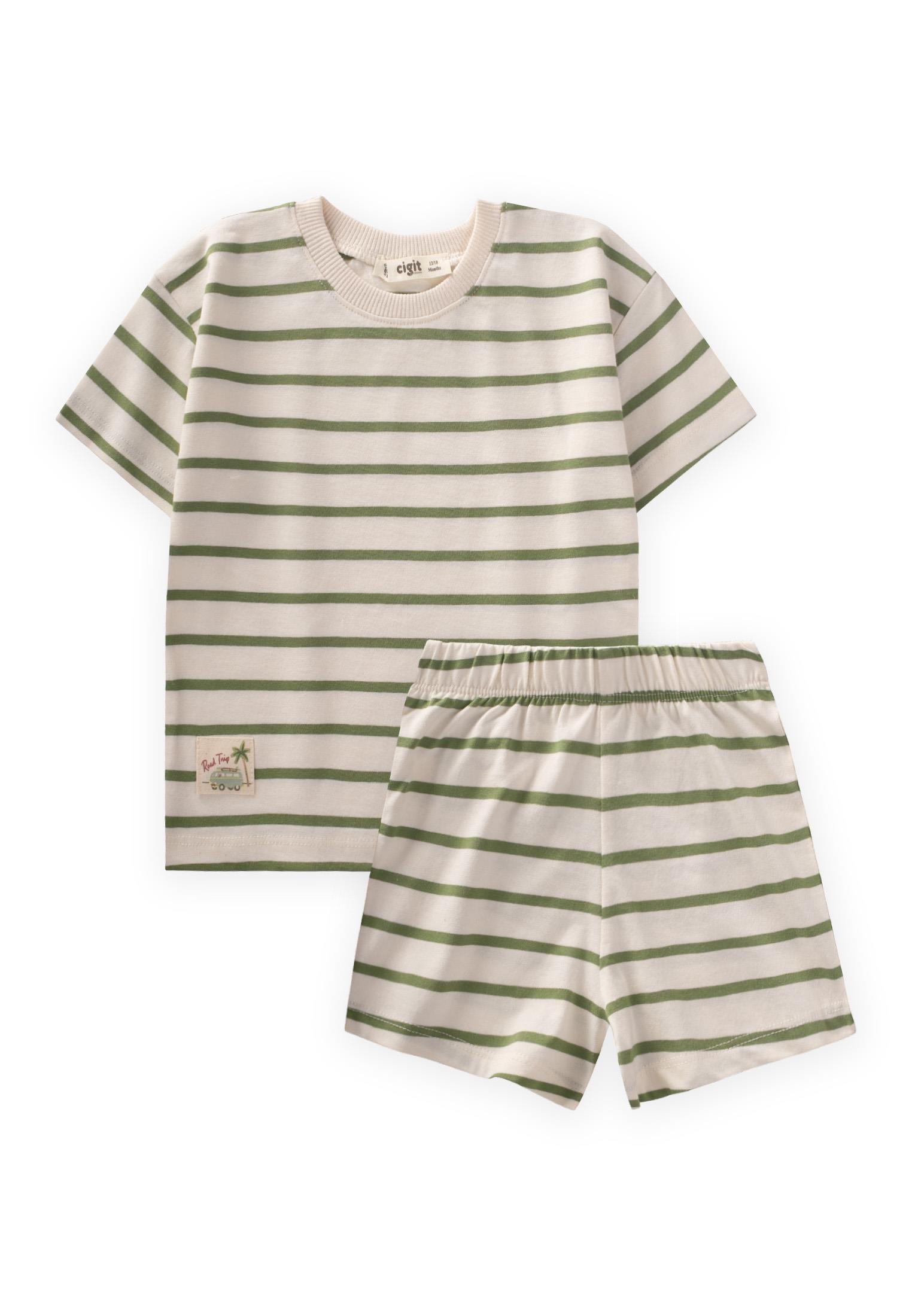 CigitÇizgili Şortlu Takım 1-7 Yaş YAĞ YEŞİLİ
