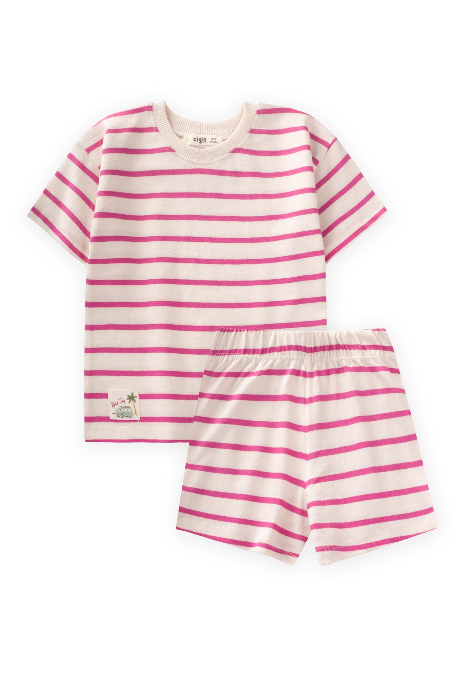 CigitÇizgili Şortlu Takım 1-7 Yaş FUŞYA