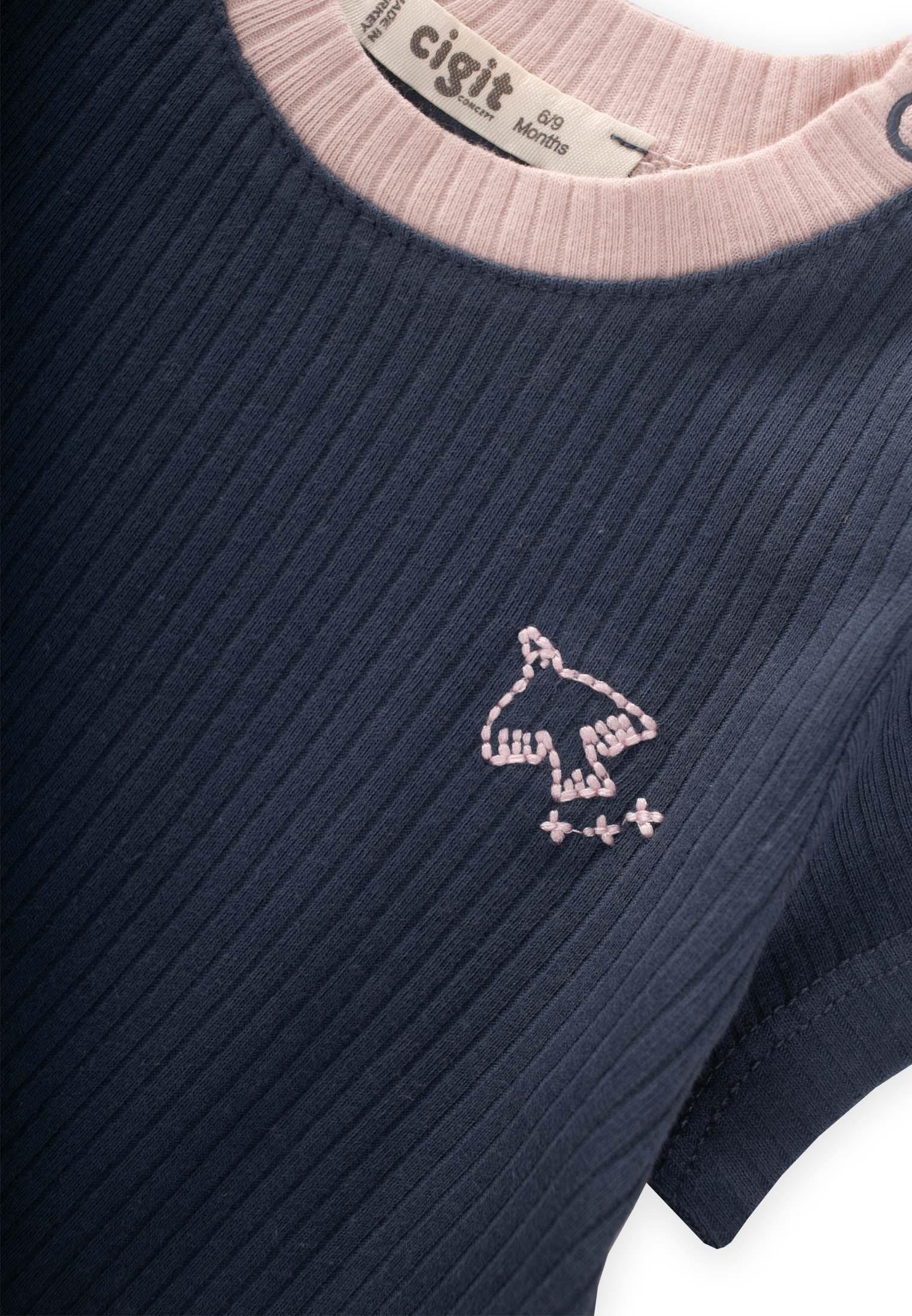 CigitKuş Nakışlı Garnili Fitilli Takım 0-5 Yaş LACİVERT