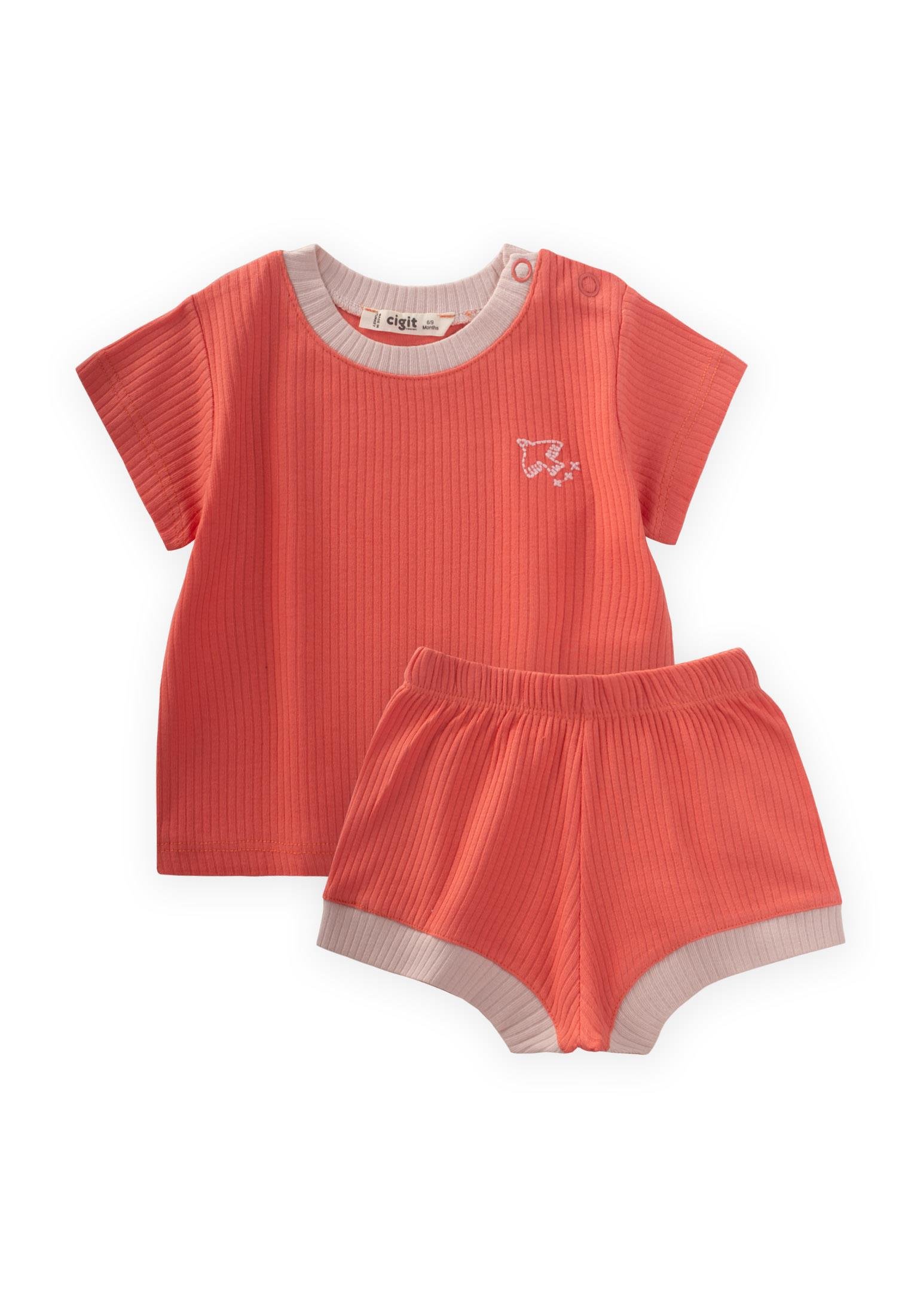 CigitKuş Nakışlı Garnili Fitilli Takım 0-5 Yaş MERCAN