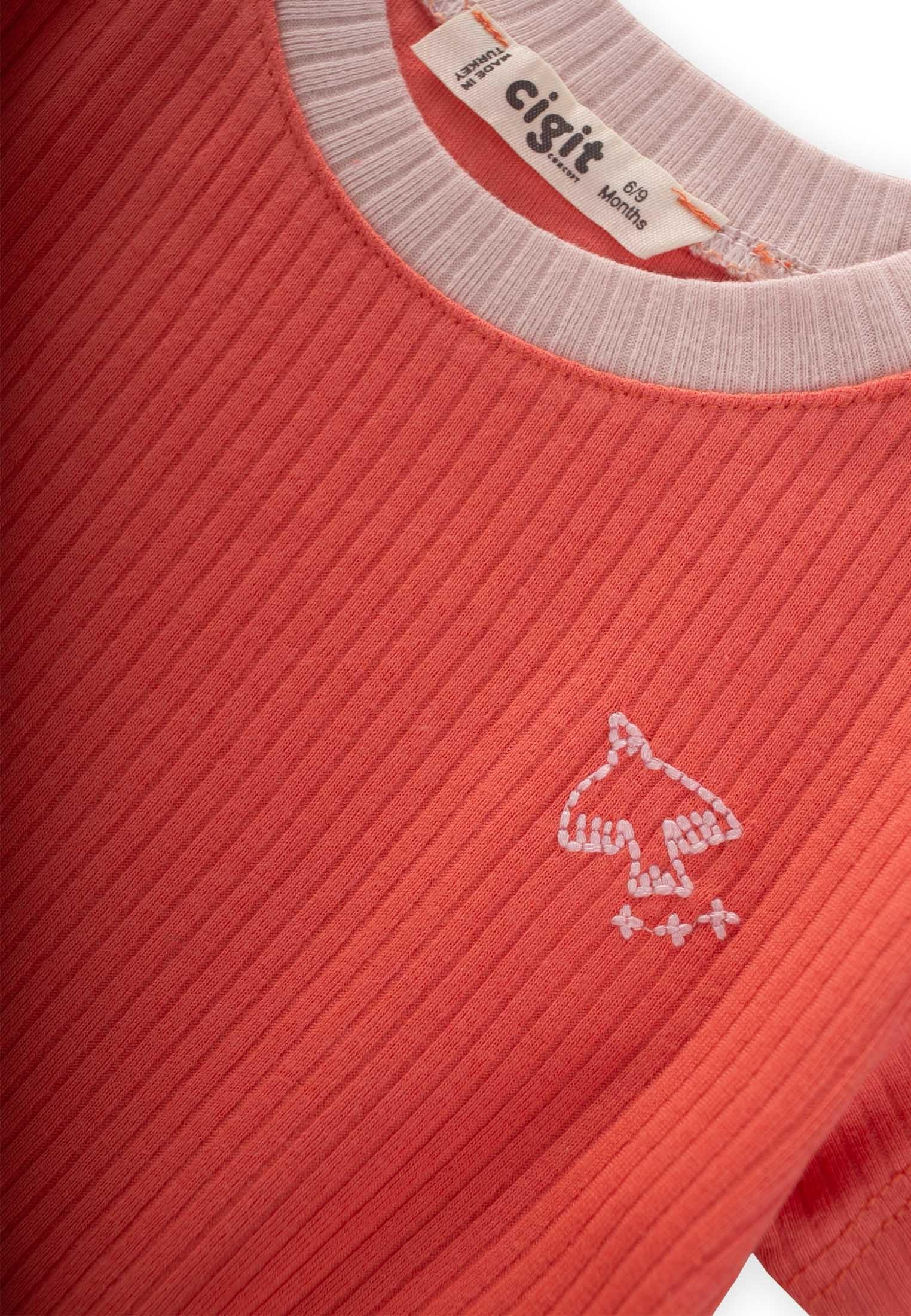 CigitKuş Nakışlı Garnili Fitilli Takım 0-5 Yaş MERCAN