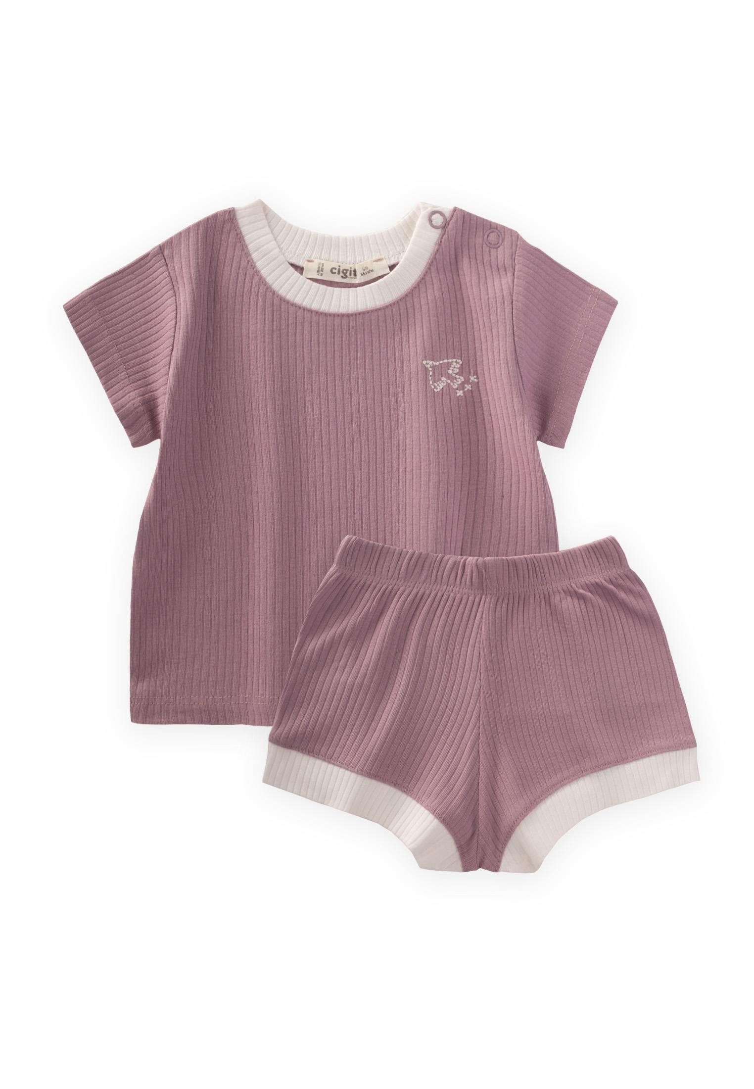 CigitKuş Nakışlı Garnili Fitilli Takım 0-5 Yaş LEYLAK