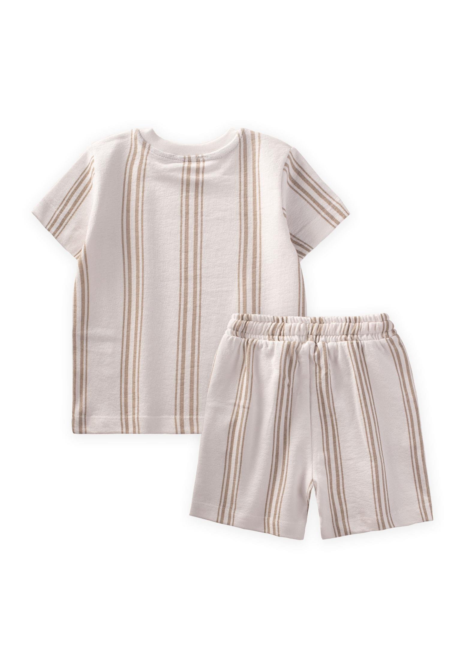 CigitEtiket Detaylı Çizgili Şortlu Takım 2-7 Yaş KAHVE ÇİZGİLİ