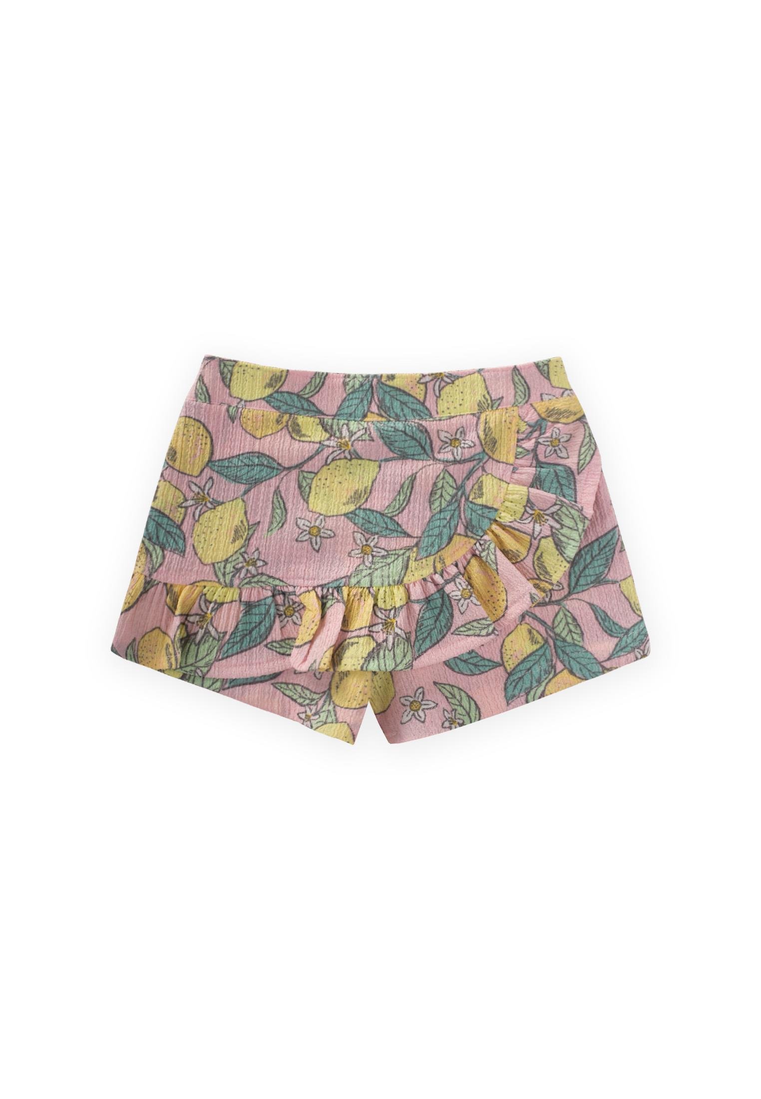 CigitLimon Baskılı Fırfırlı Şort 1-5 Yaş PUDRA PEMBE