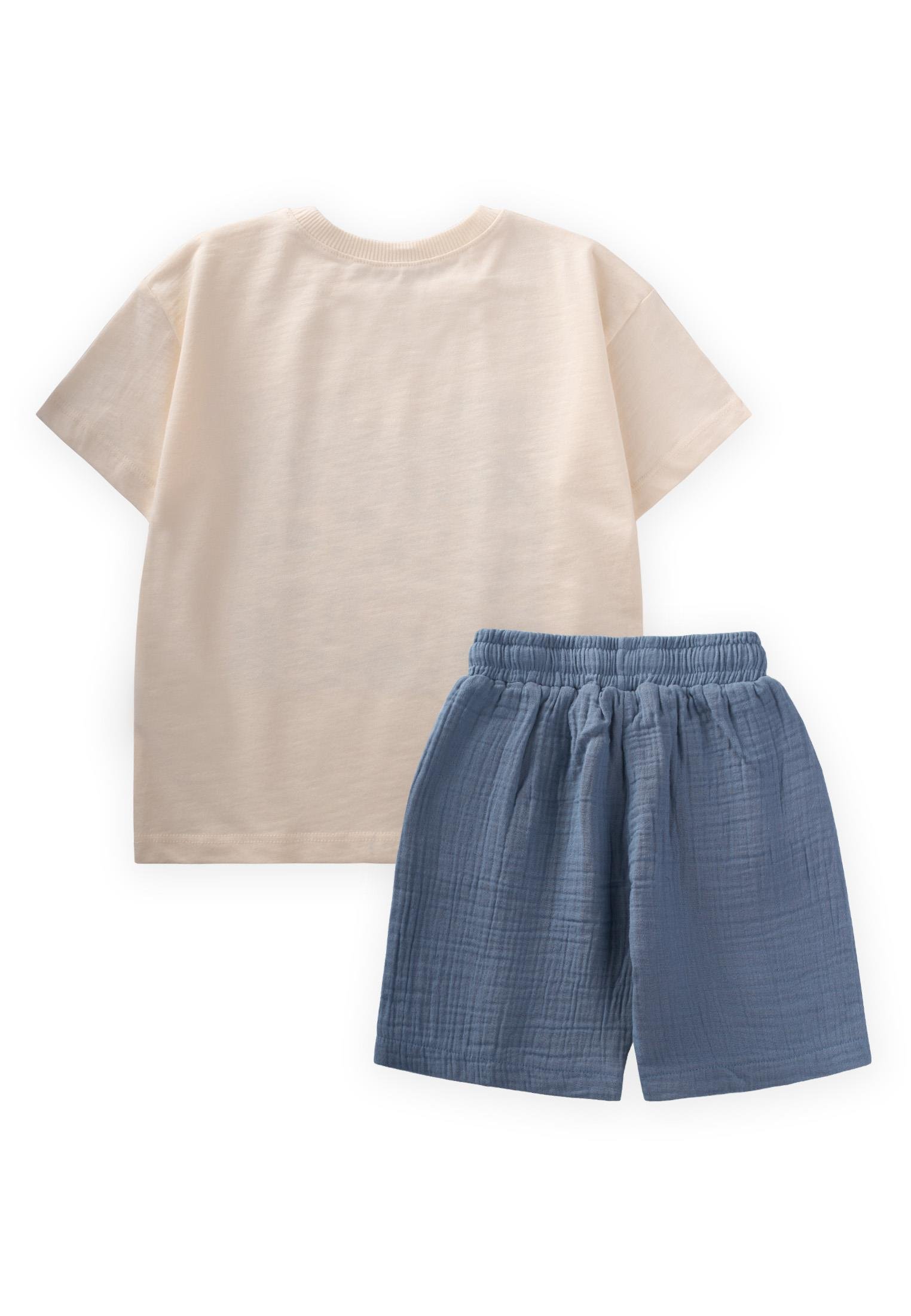 CigitEthnic Baskılı T-Shırt Takım 2-10 Yaş EKRU