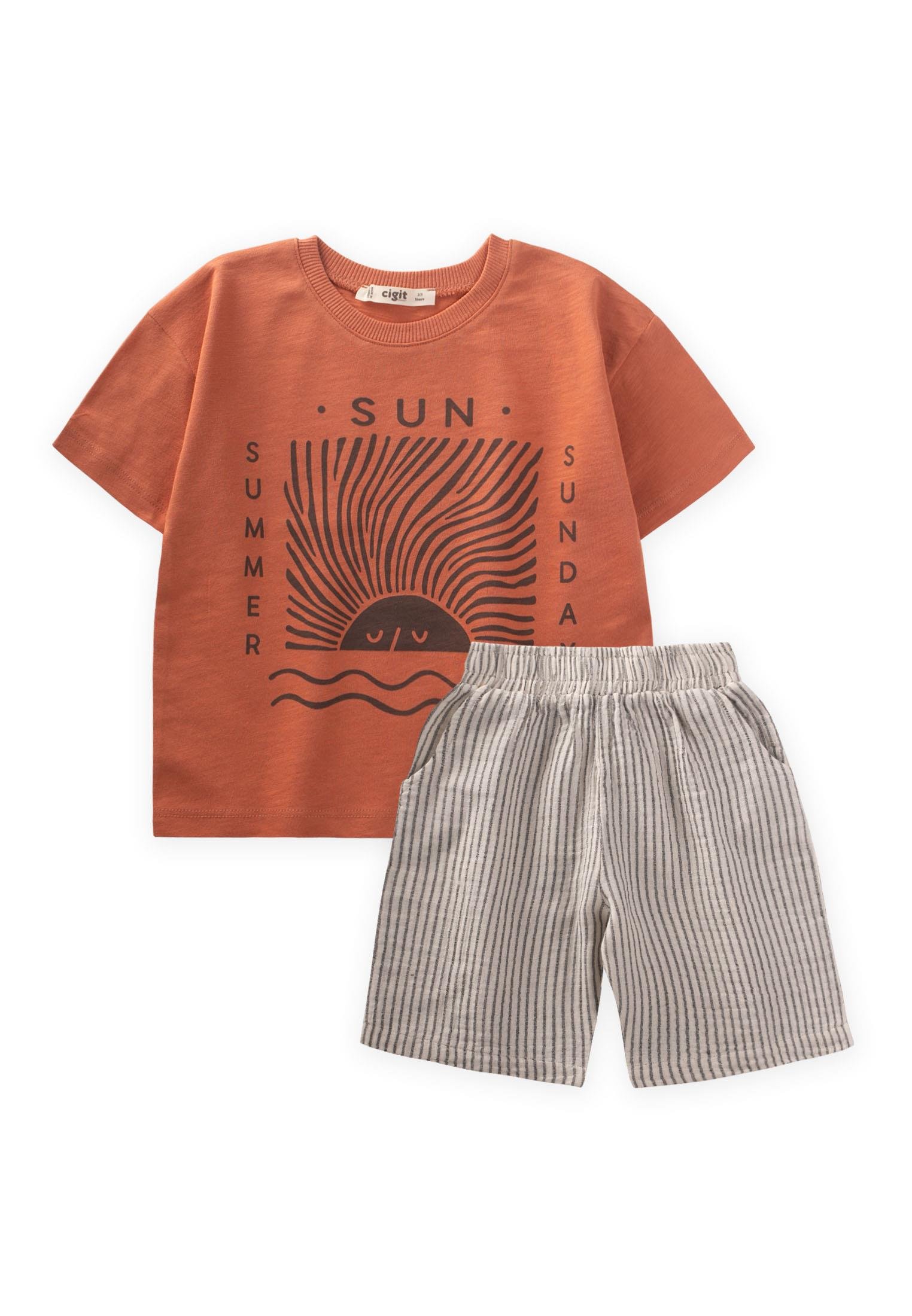 CigitSun Baskılı T-Shırt Takım 2-8 Yaş ORANJ