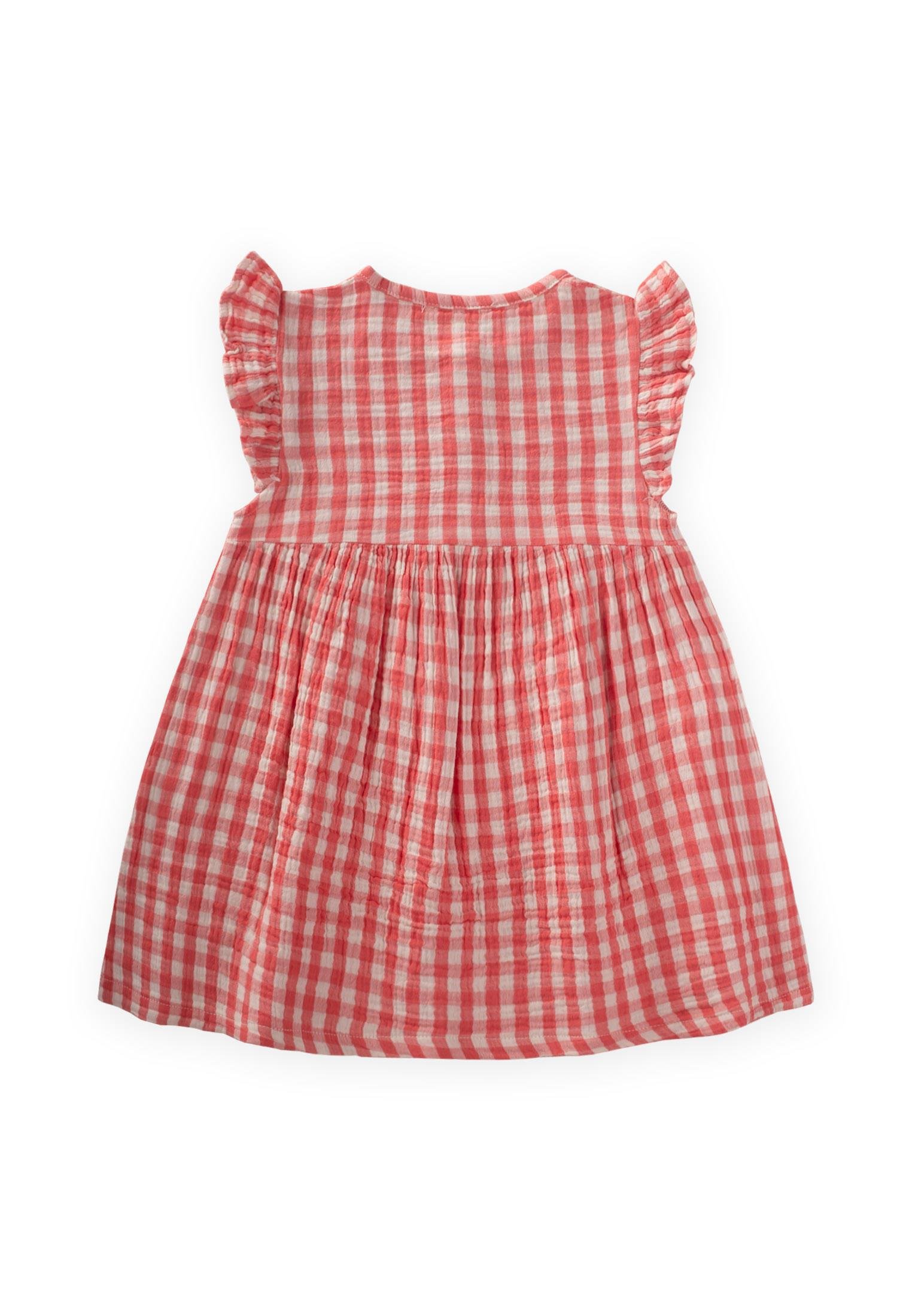 CigitPöti Kare Desenli Elbise 1-8 Yaş MERCAN