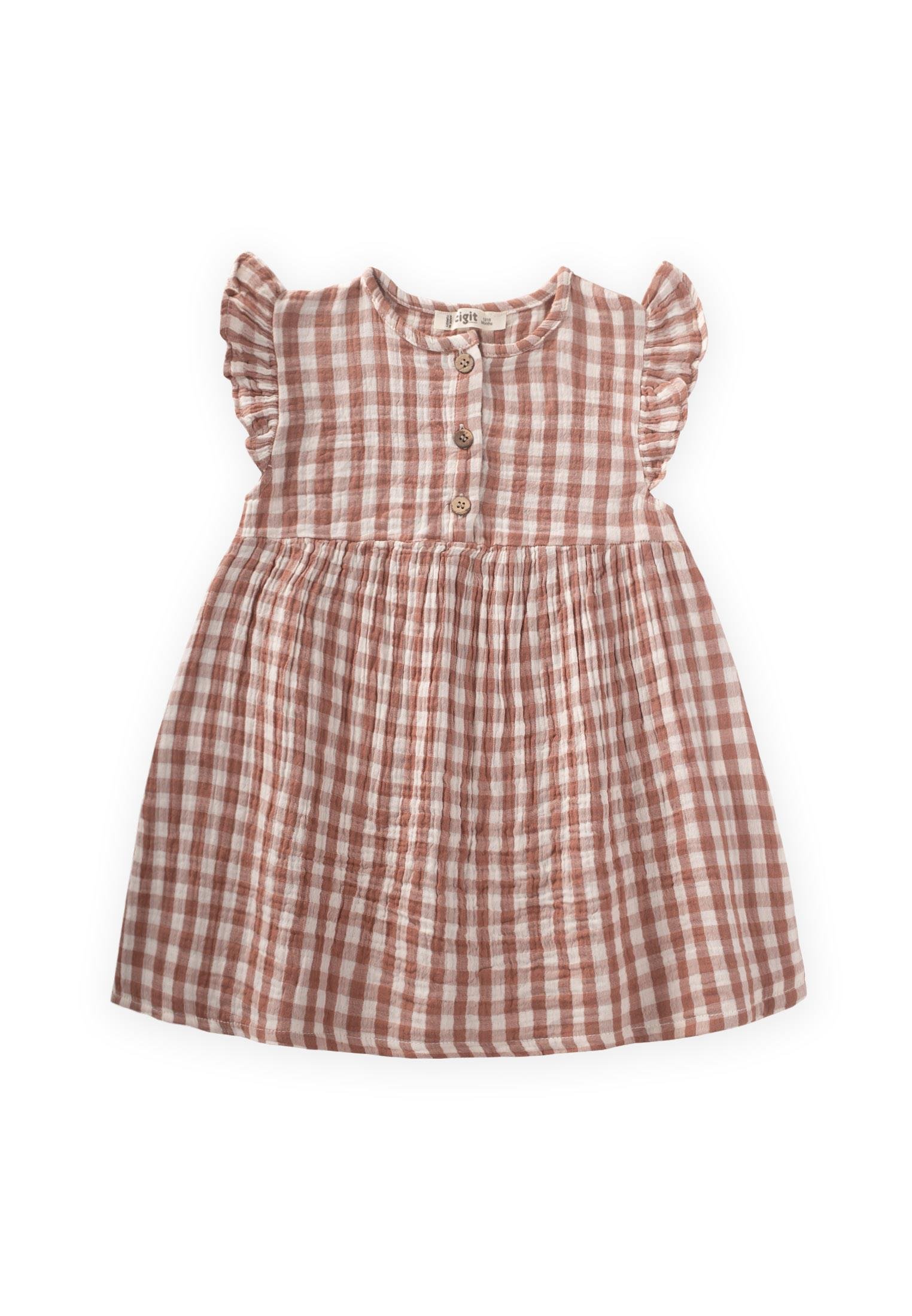 CigitPöti Kare Desenli Elbise 1-8 Yaş A.KAHVE