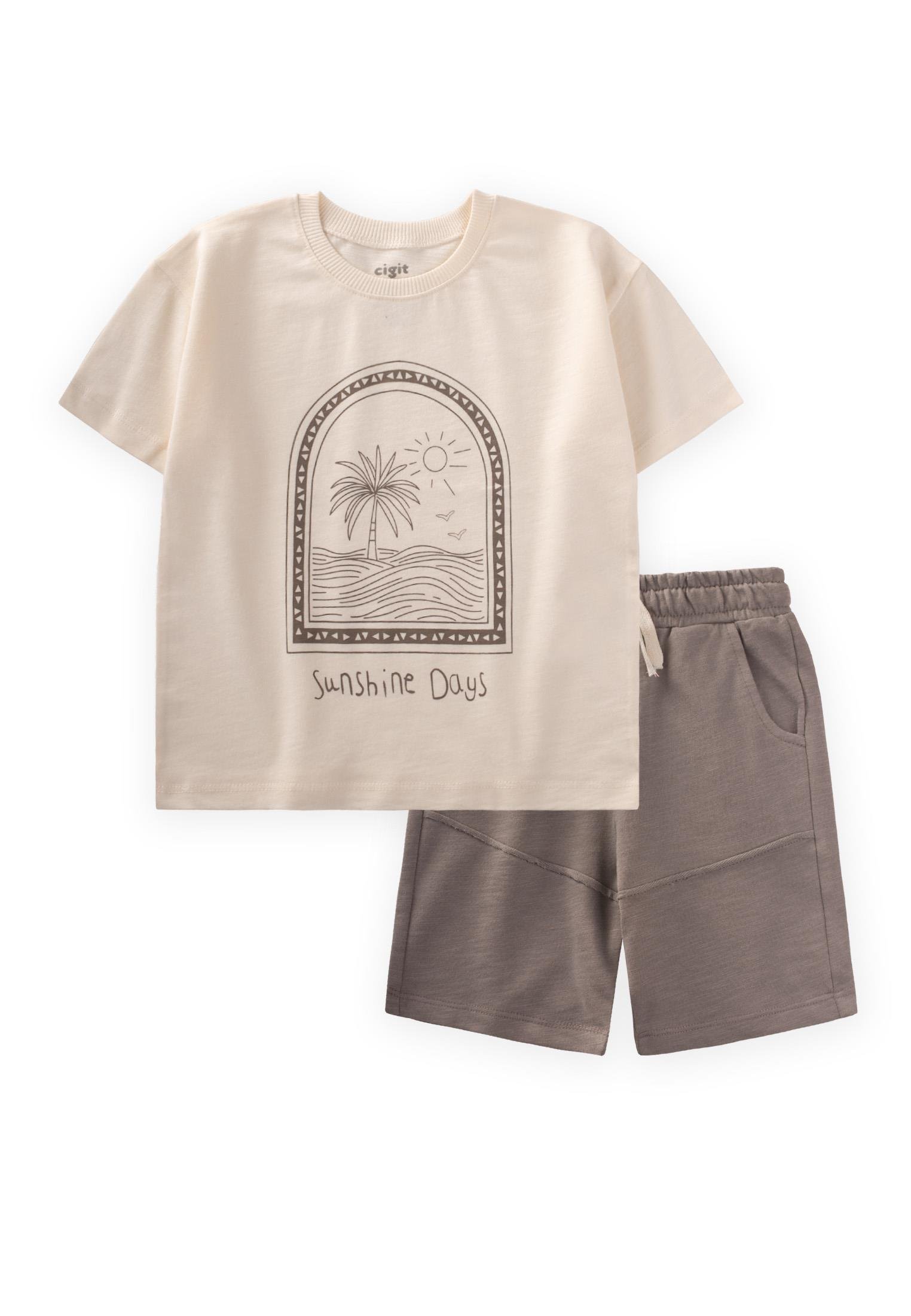 CigitSunshine Days Baskılı T-Shırt Takım 2-8 Yaş EKRU