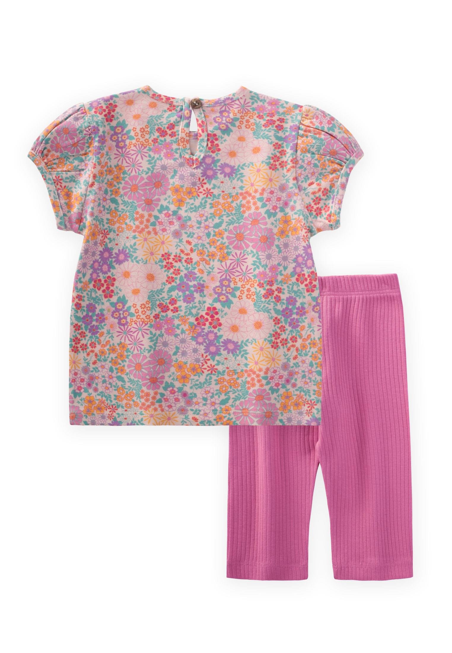 CigitÇiçek Desenli Kız T-Shırt Takım 1-7 Yaş PUDRA PEMBE