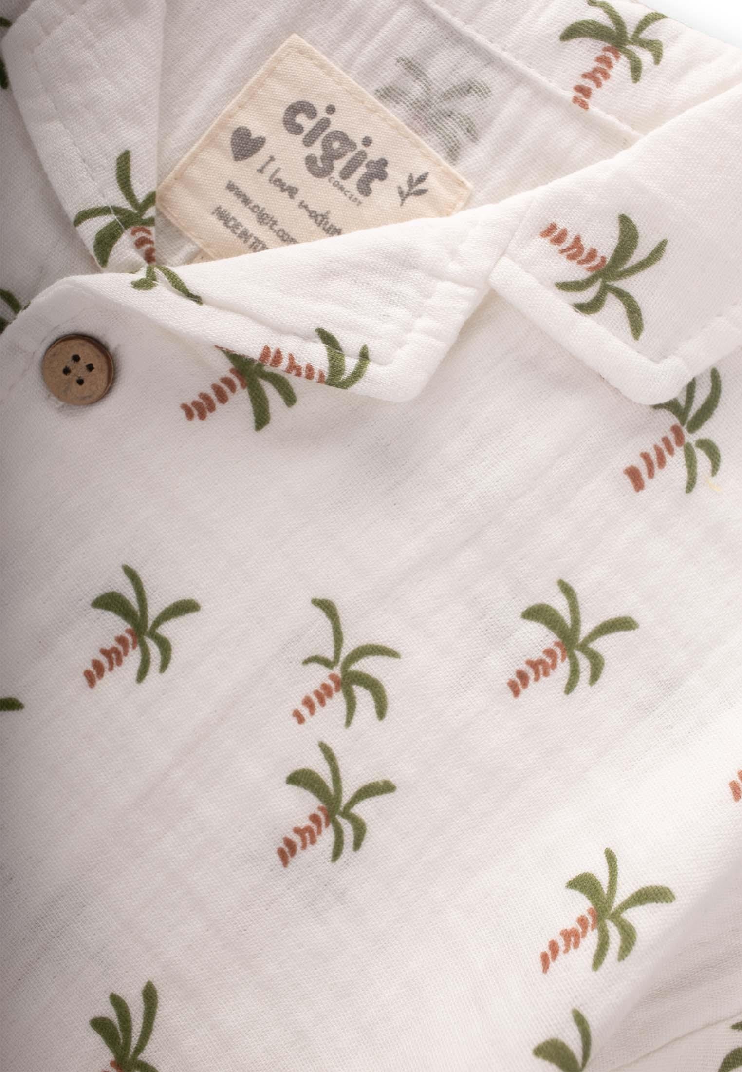 CigitPalmiye Desenli Gömlek Takım 2-10 Yaş EKRU