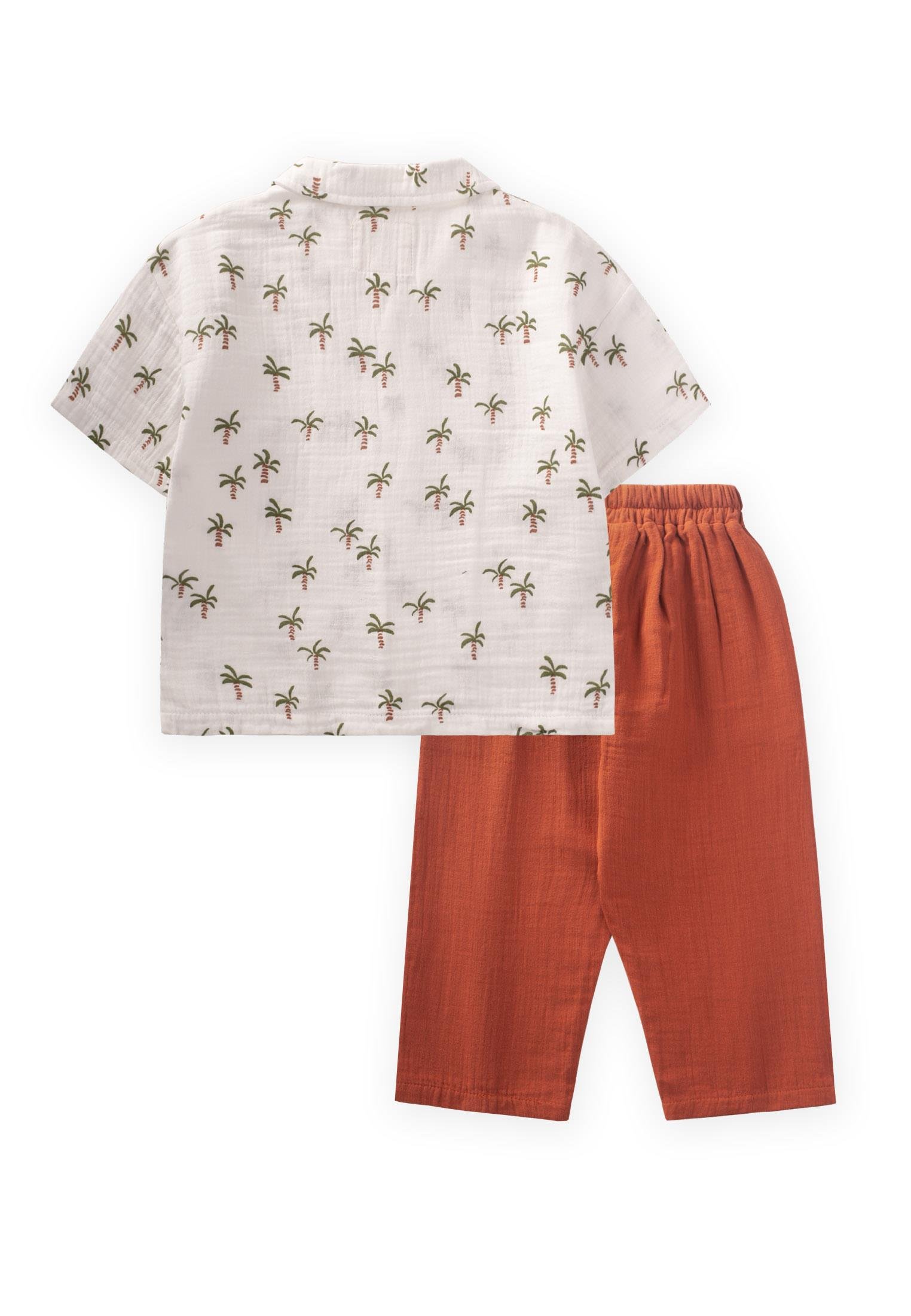 CigitPalmiye Desenli Gömlek Takım 2-10 Yaş EKRU