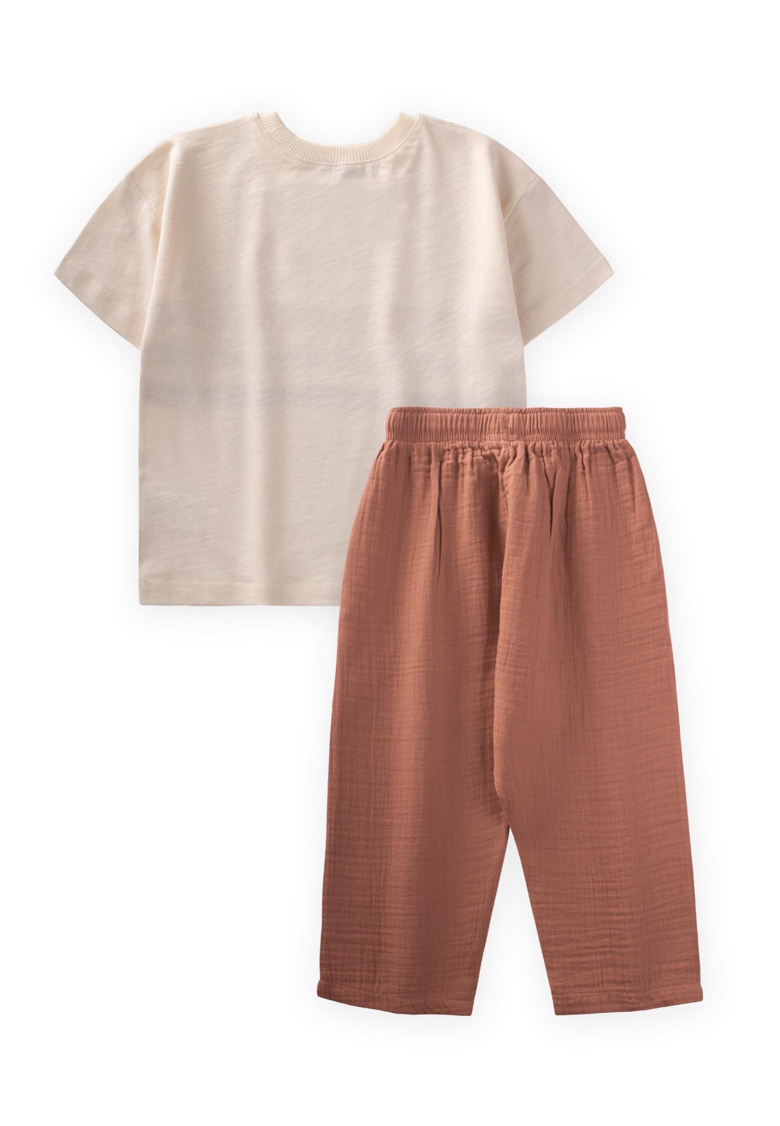 CigitBrave Çizgili T-Shırt Takım 2-10 Yaş EKRU A.KAHVE