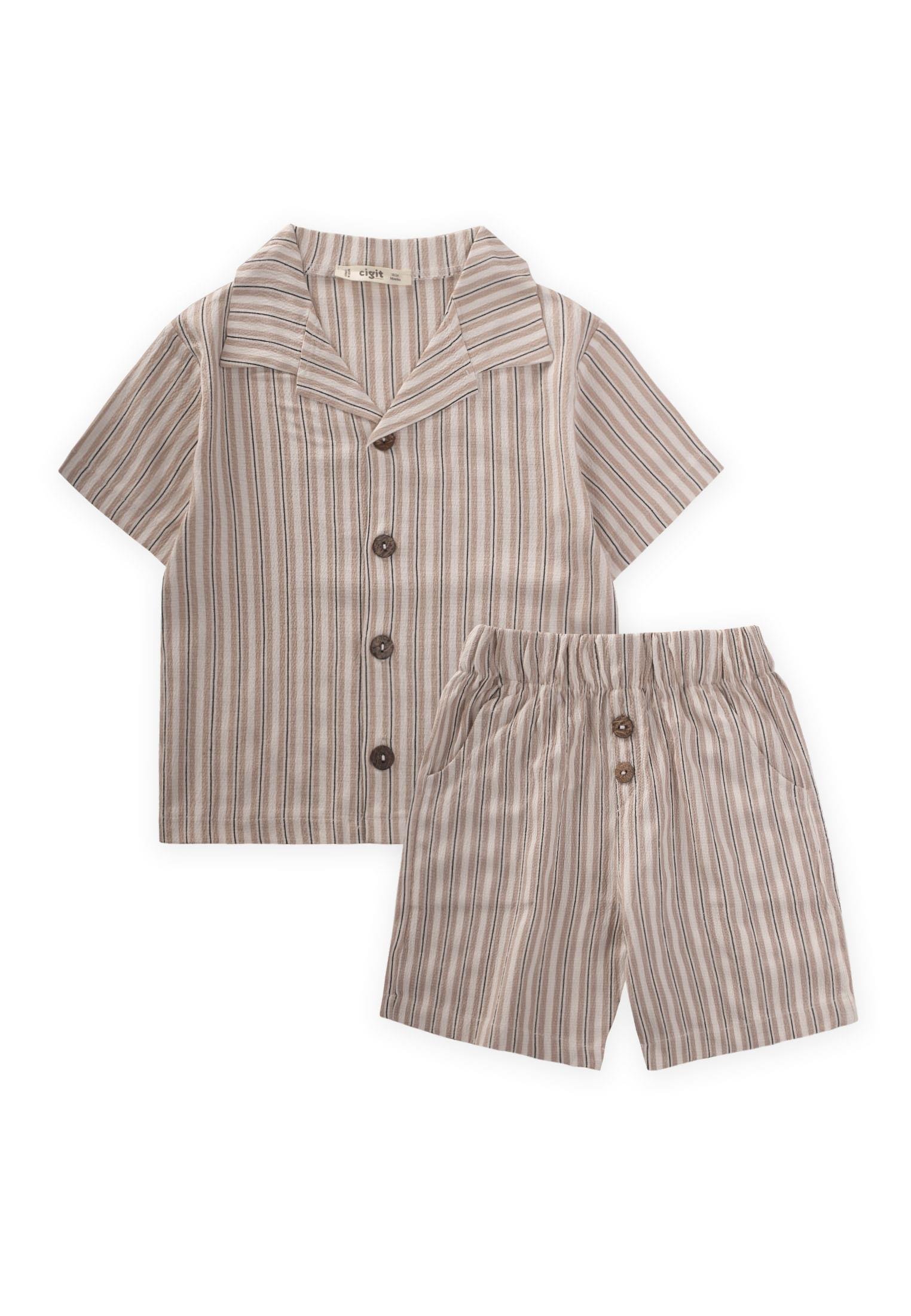 CigitGofre Gömlek Kapri Takım 2-10 Yaş BEJ