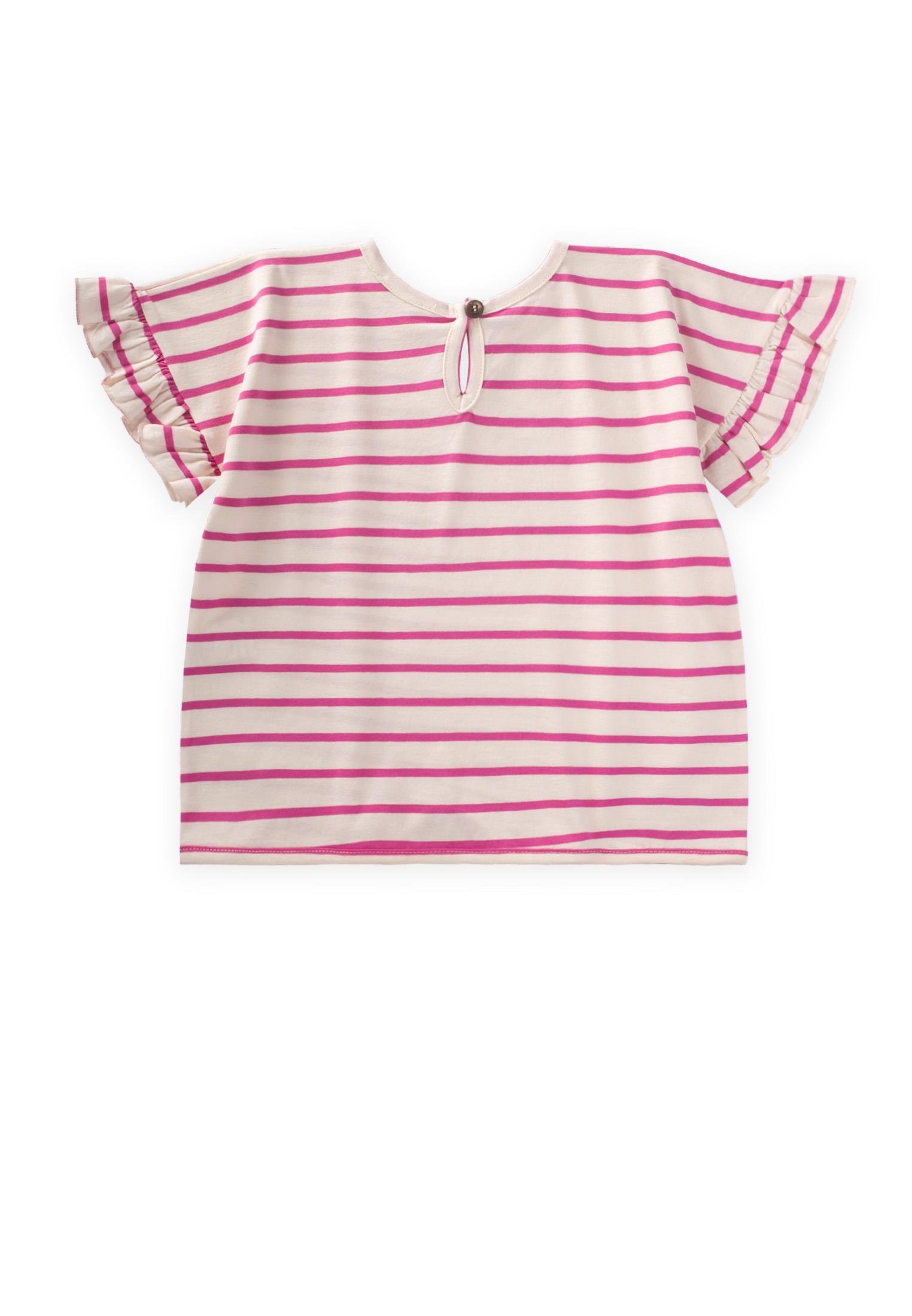 CigitÇizgili Bağlamalı Kız T-Shırt 3-10 Yaş FUŞYA ÇİZGİLİ