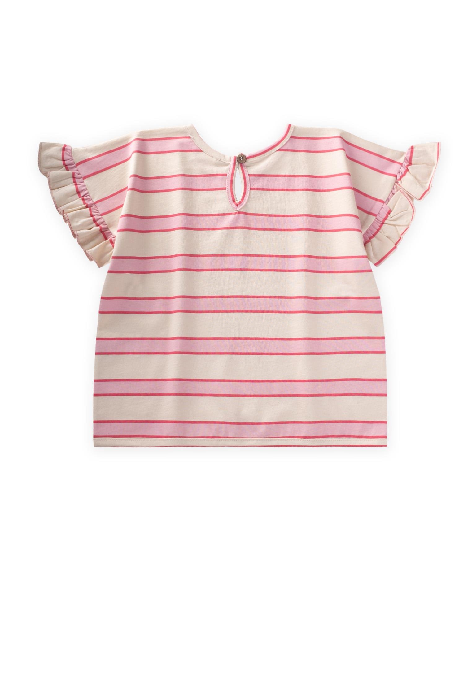 CigitÇizgili Bağlamalı Kız T-Shırt 3-10 Yaş PUDRA GENİŞ ÇİZGİ