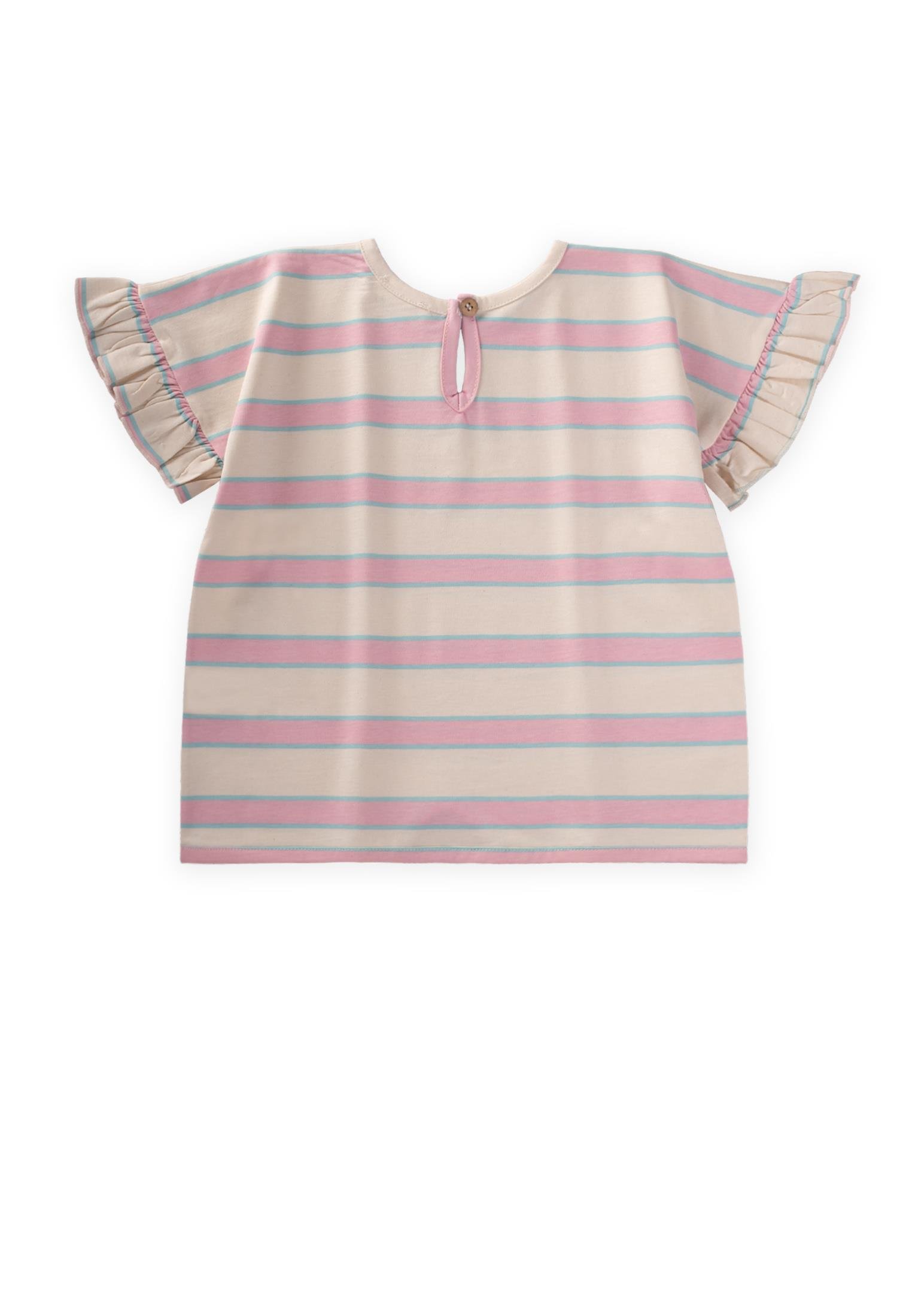 CigitÇizgili Bağlamalı Kız T-Shırt 3-10 Yaş PUDRA MAVİ ÇİZGİ