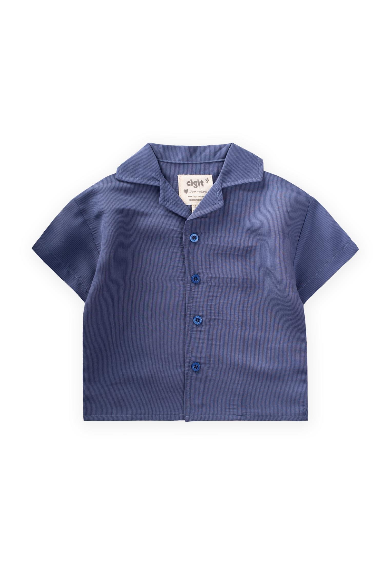 CigitHawai Çizgili Modal Gömlek 1-8 Yaş İNDİGO MAVİ