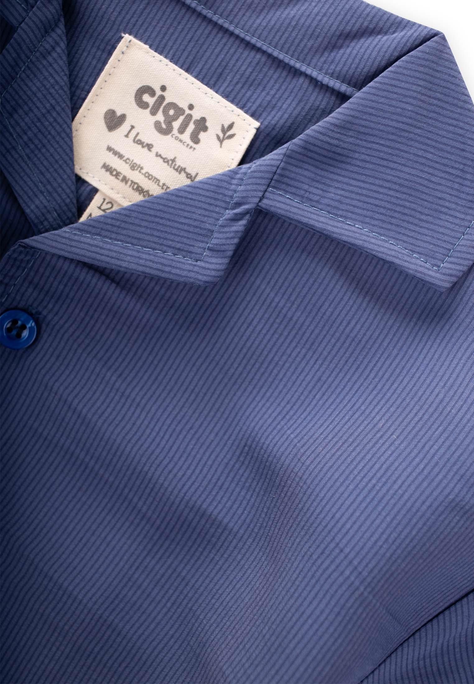 CigitHawai Çizgili Modal Gömlek 1-8 Yaş İNDİGO MAVİ