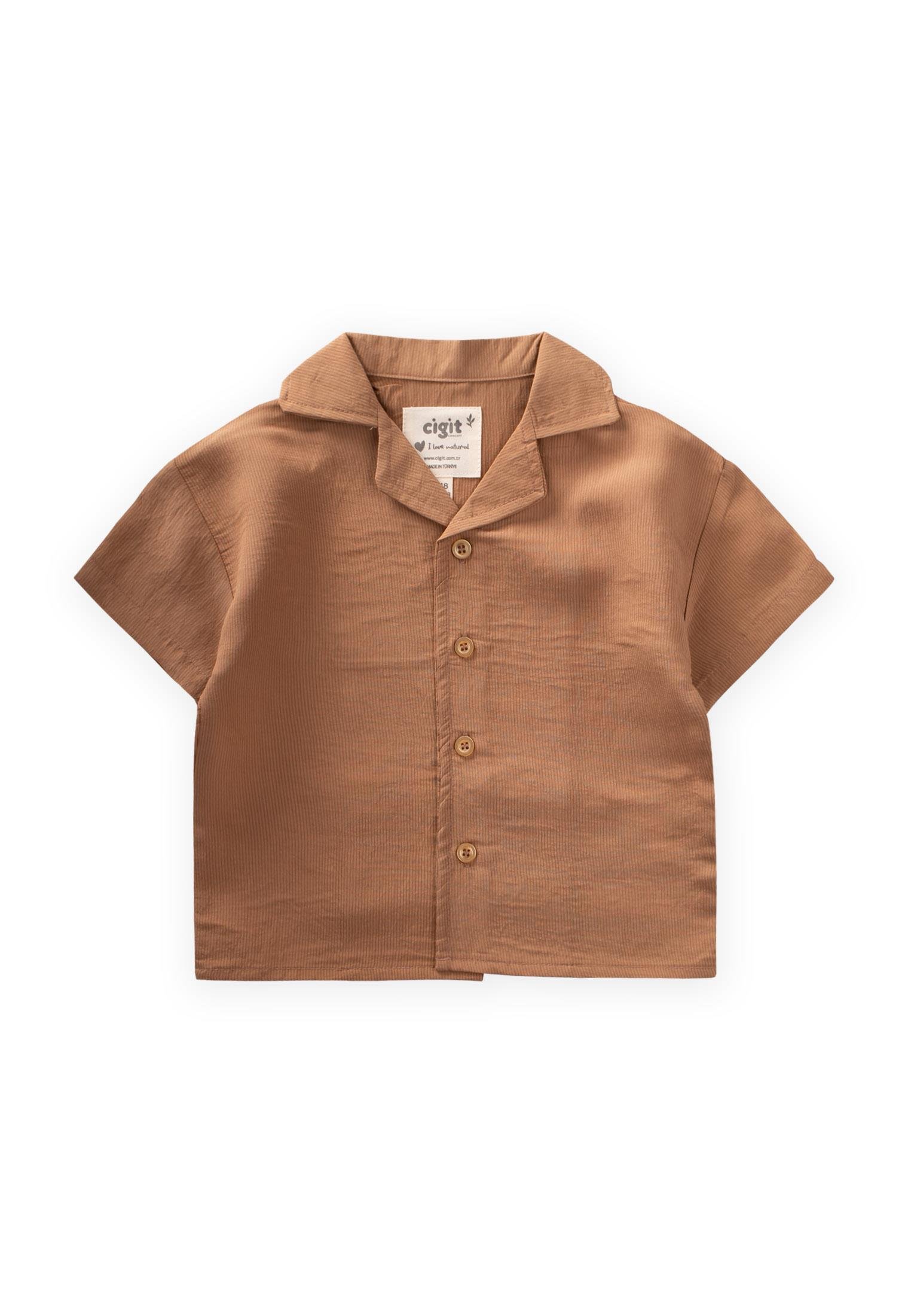 CigitHawai Çizgili Modal Gömlek 1-8 Yaş CAMEL