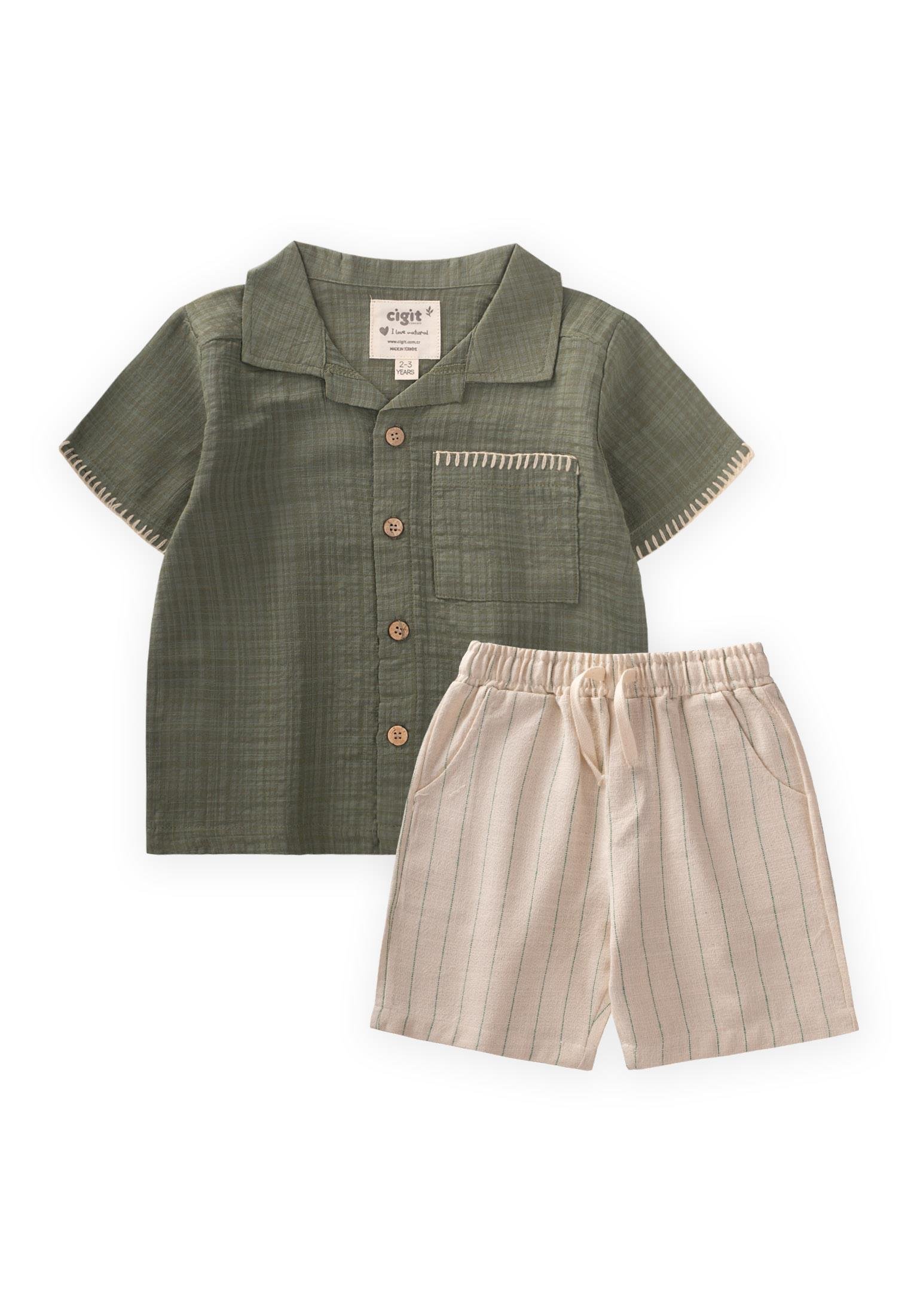 CigitEl İşi Detaylı Gömlek Takım 2-10 Yaş YEŞİL